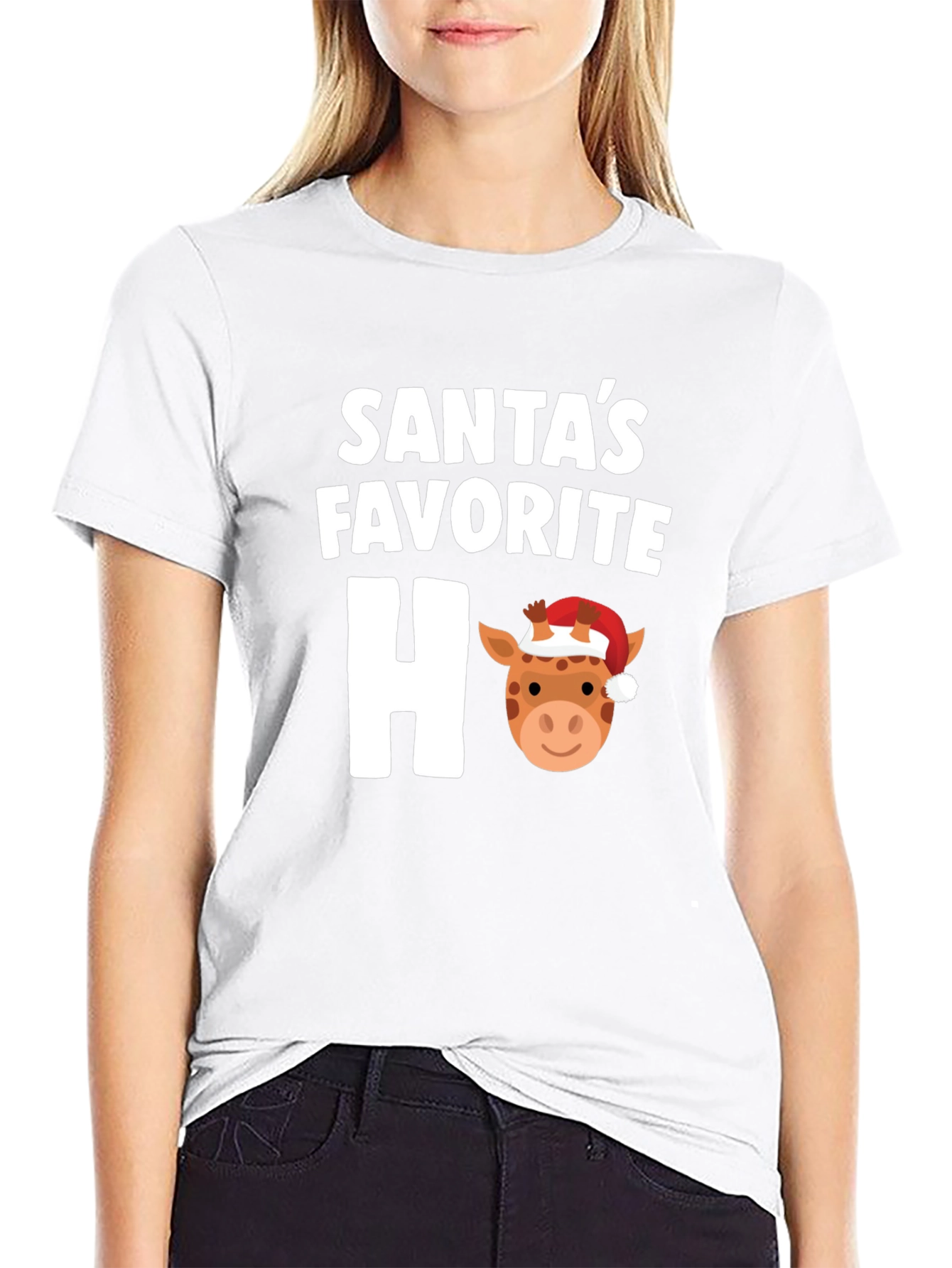 Santas Favorite Ho Ho Ho Giraffe Holiday T-Shirt