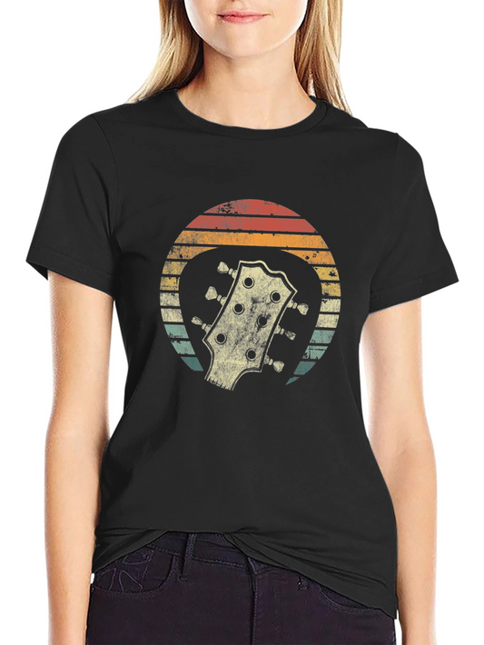 Retro Guitar Headstock T-Shirt - Vintage Style Black Tee
