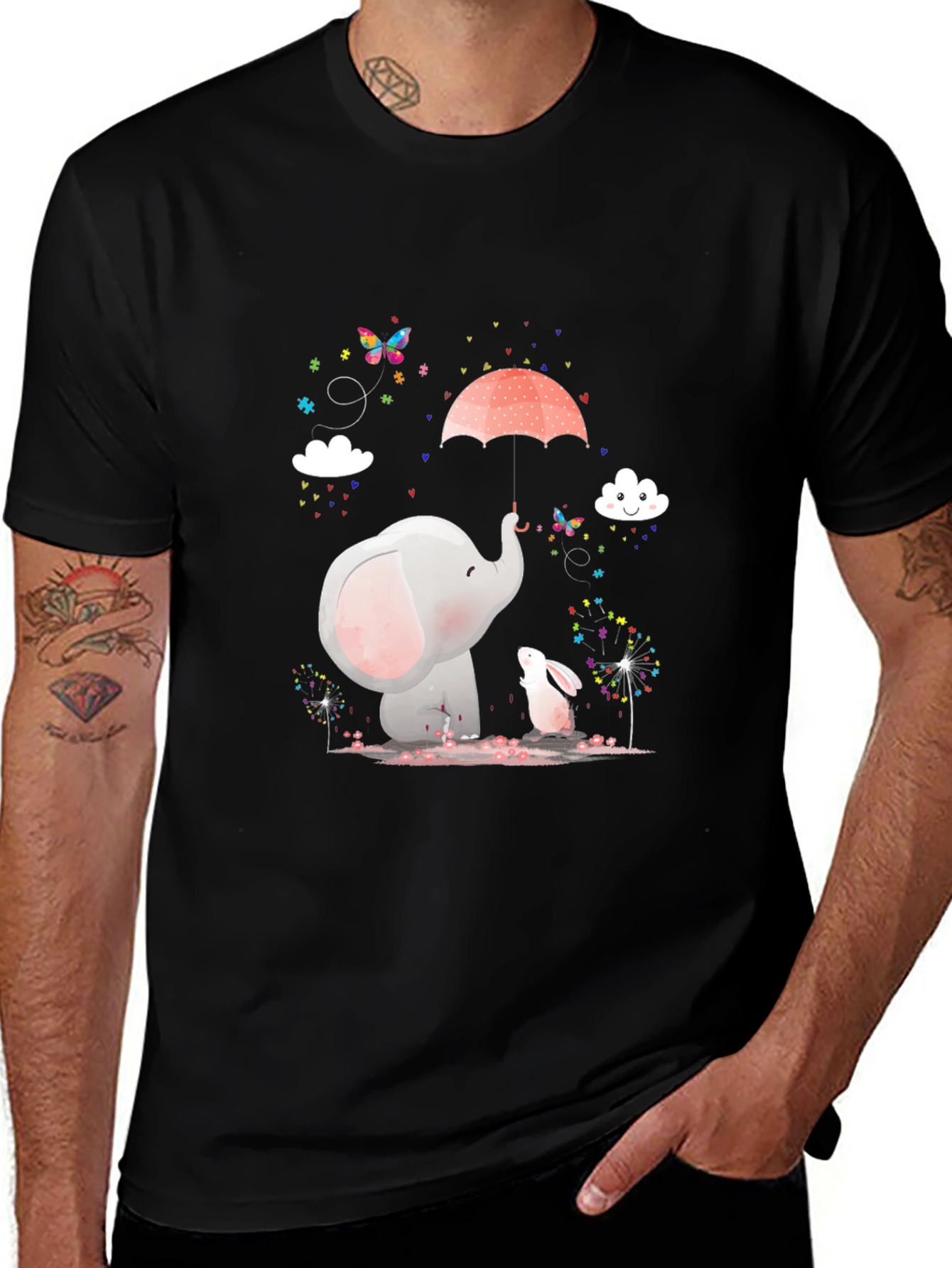 Cute Elephant & Bunny Graphic Tee