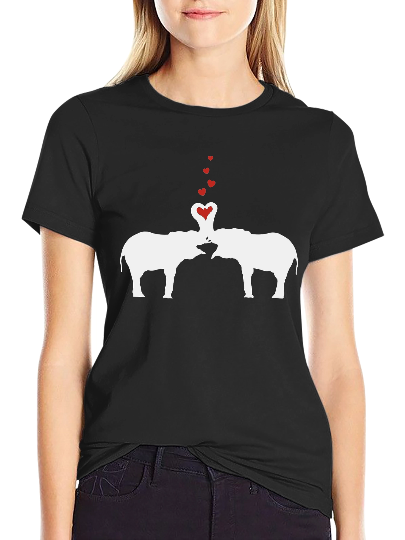 Elephant Love Graphic Tee - Black Cotton T-Shirt