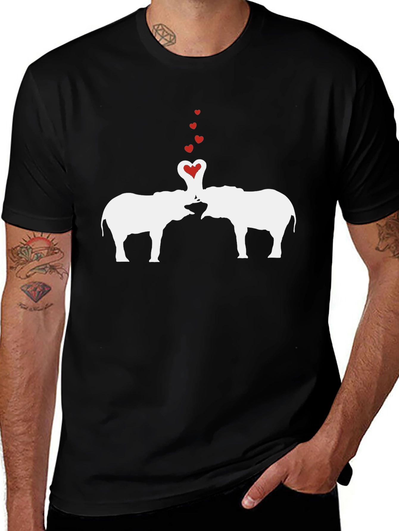 Elephant Love Graphic Tee - Black Cotton T-Shirt
