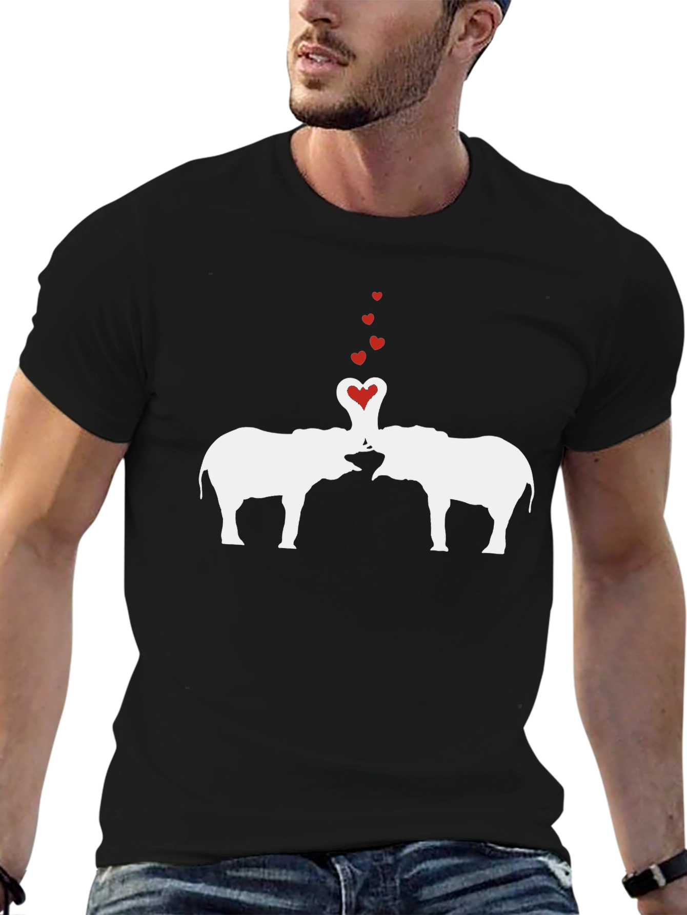 Elephant Love Graphic Tee - Black Cotton T-Shirt