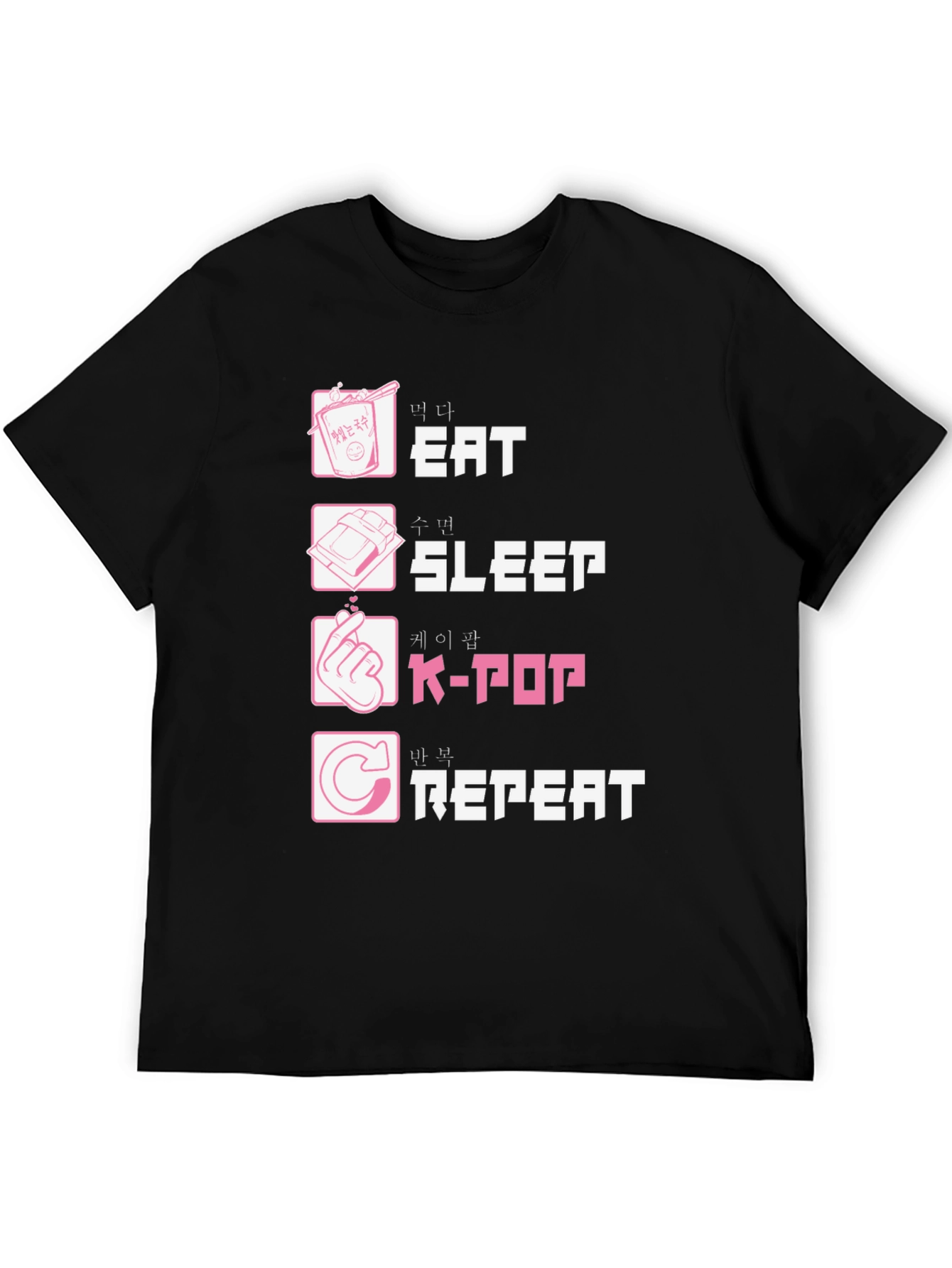 Eat Sleep K-Pop Repeat Black Graphic Tee
