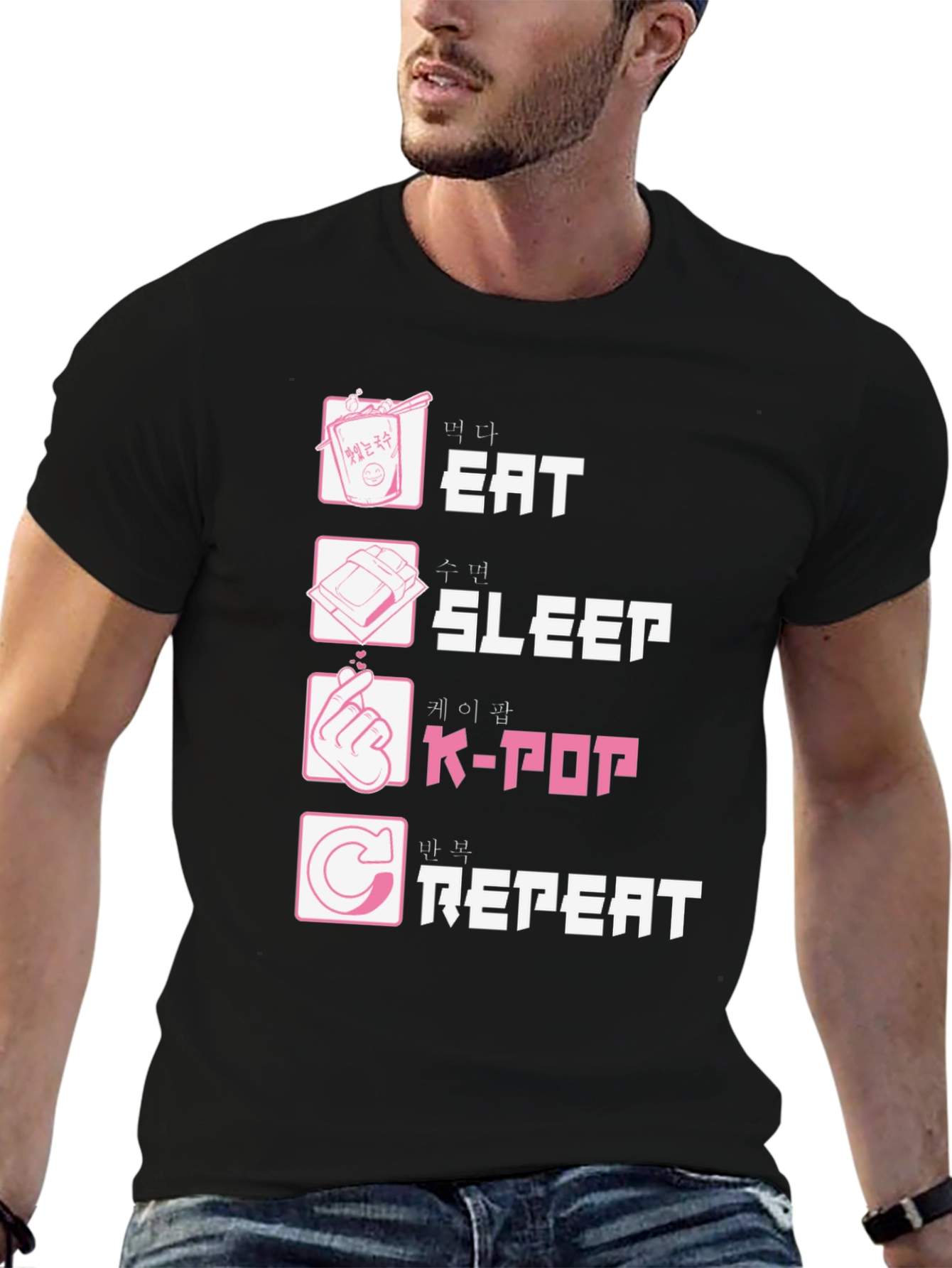 Eat Sleep K-Pop Repeat Black Graphic Tee