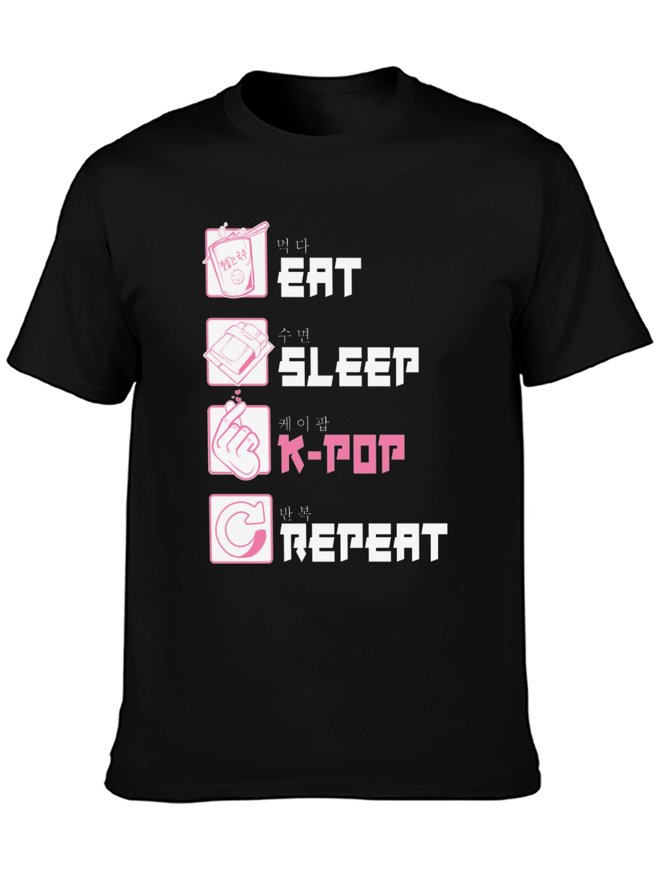 Eat Sleep K-Pop Repeat Black Graphic Tee
