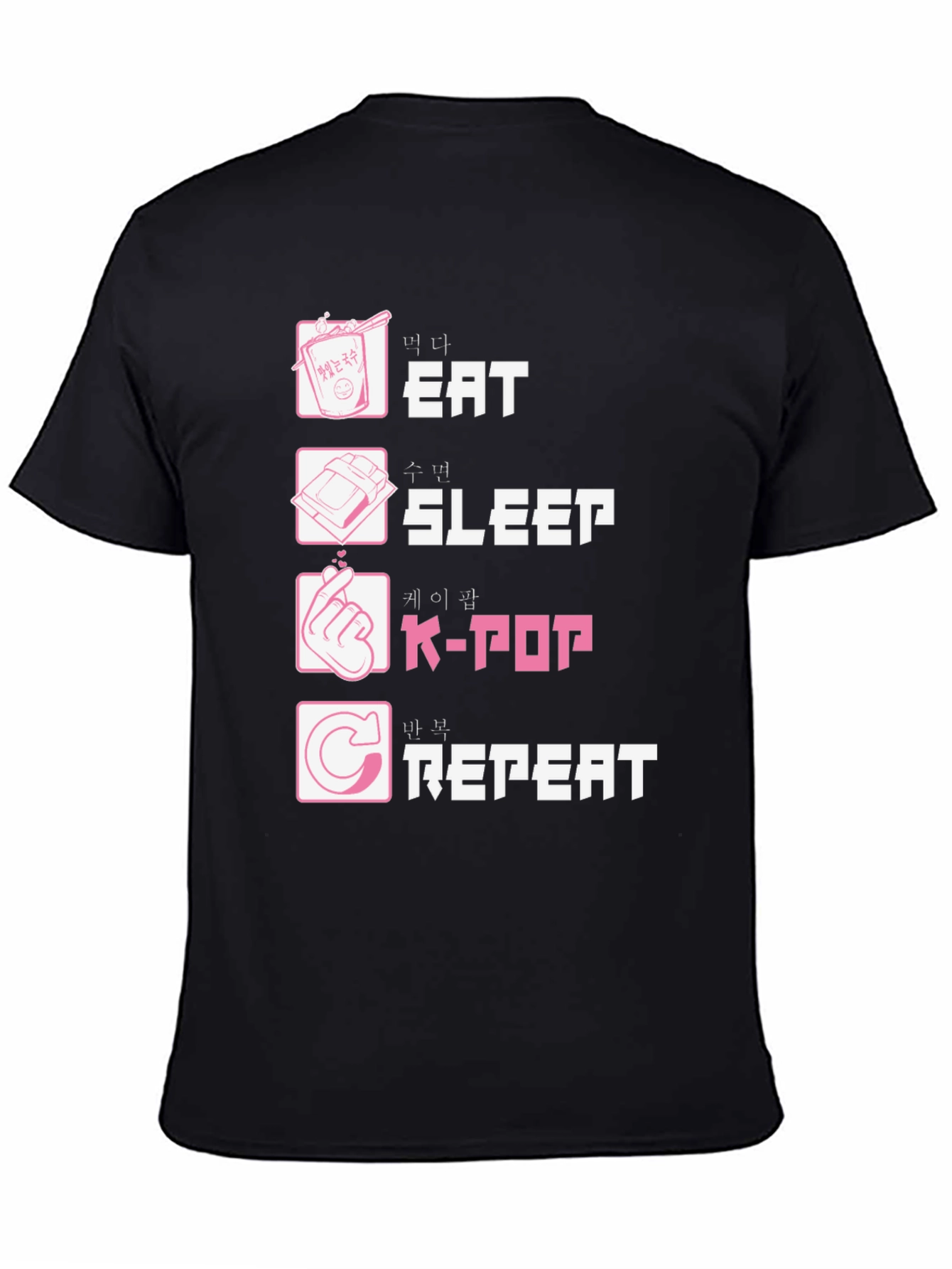 Eat Sleep K-Pop Repeat Black Graphic Tee