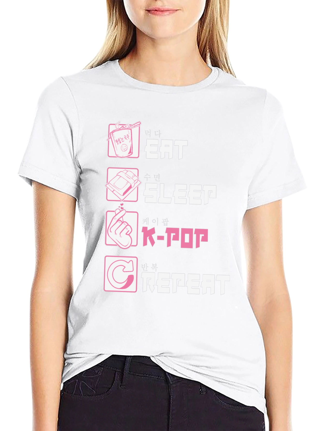Eat Sleep K-Pop Repeat Black Graphic Tee