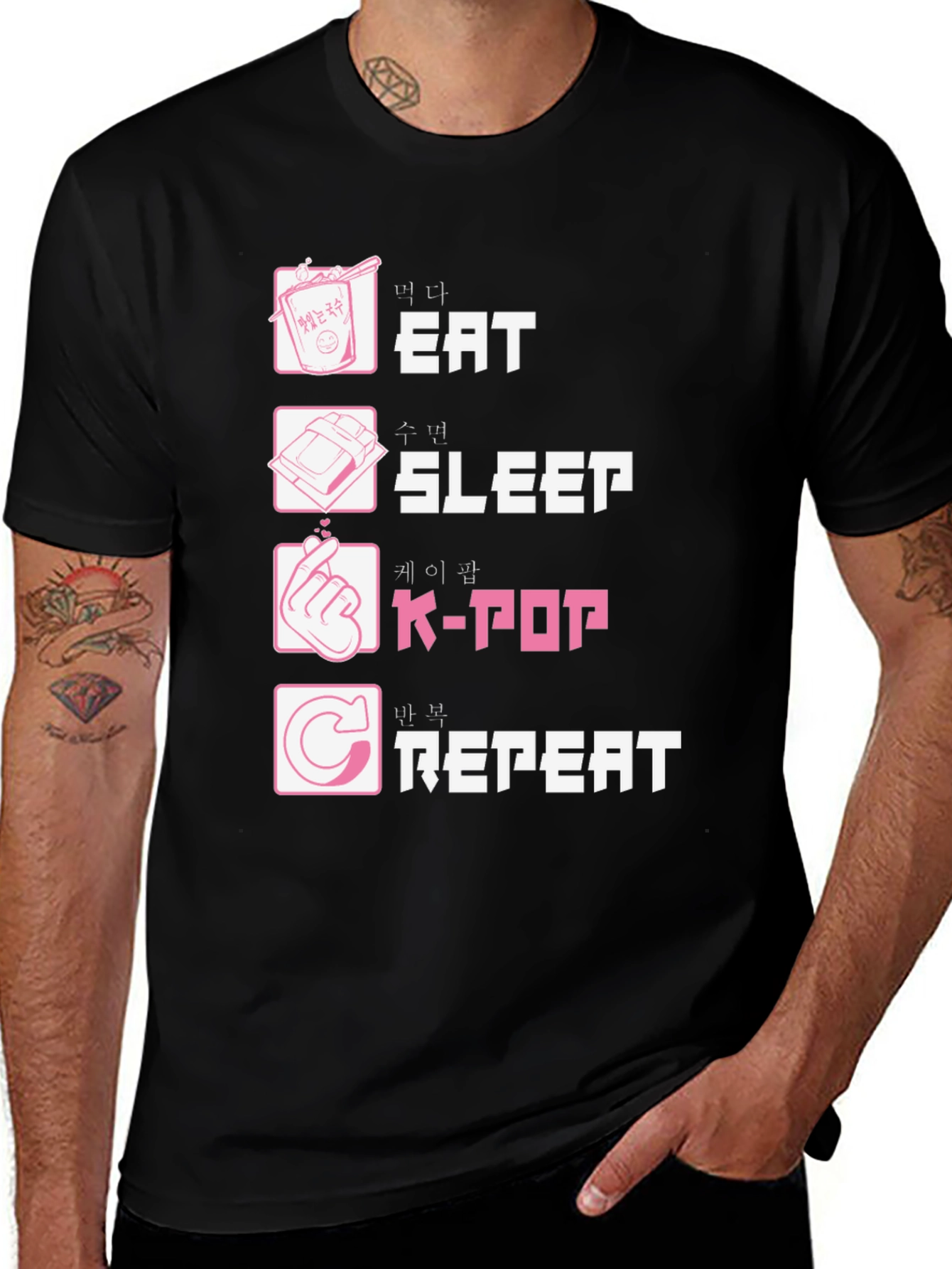 Eat Sleep K-Pop Repeat Black Graphic Tee
