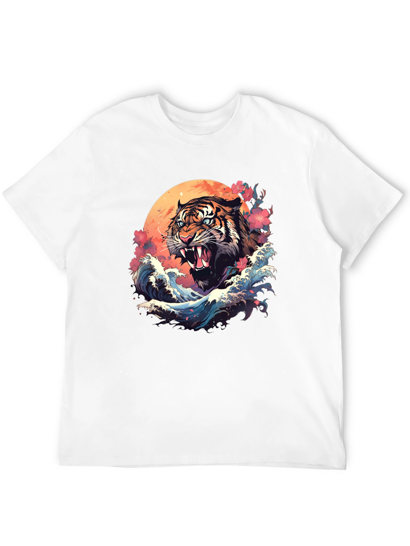 Tiger Wave Graphic Tee - Cool Asian Art Shirt