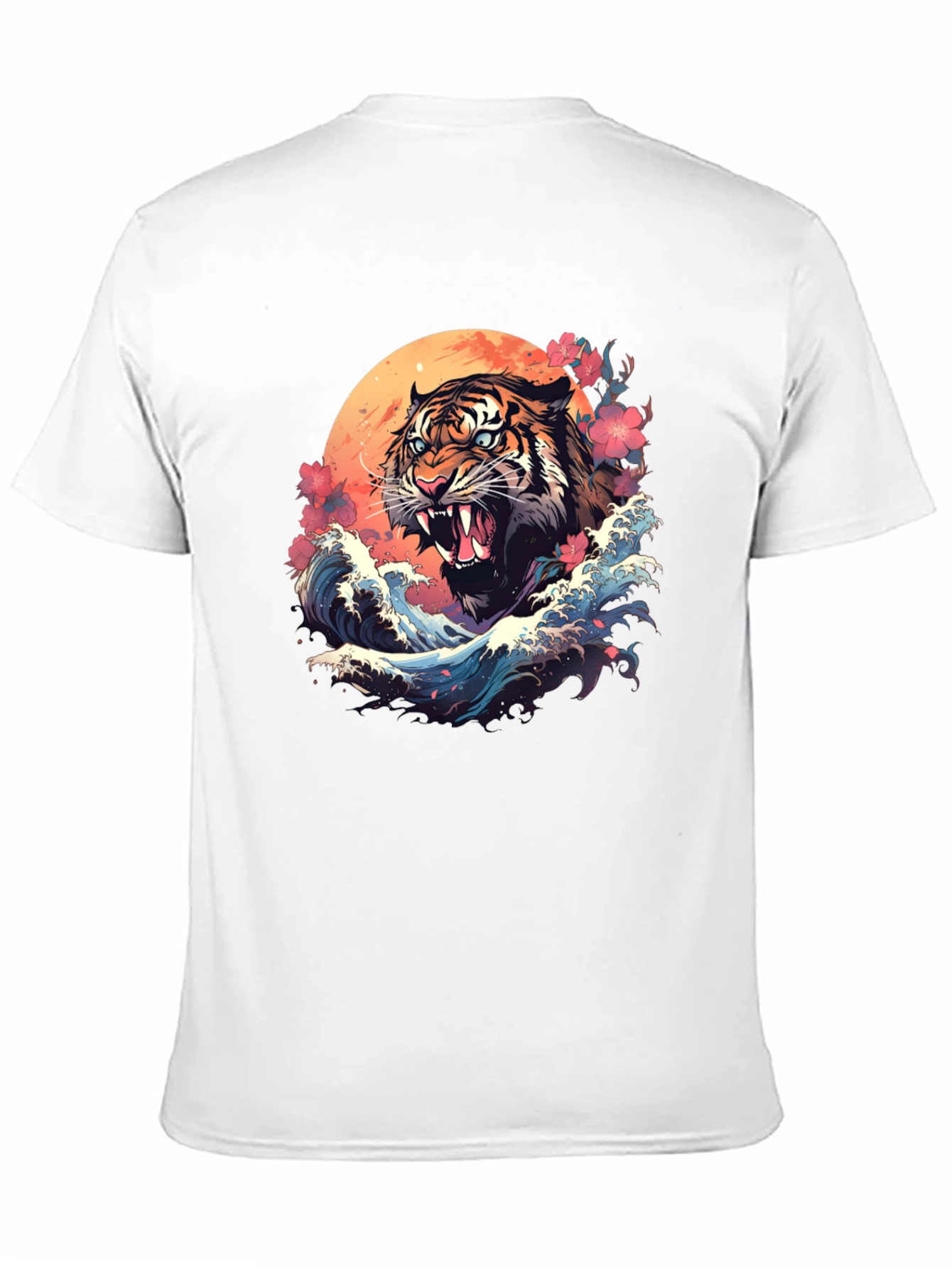 Tiger Wave Graphic Tee - Cool Asian Art Shirt