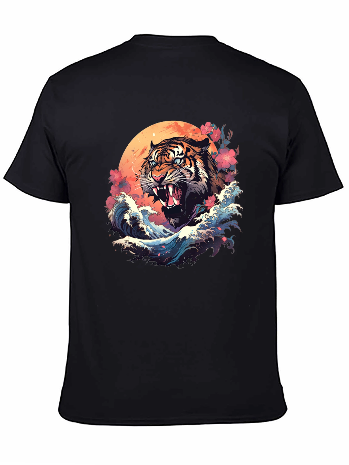 Tiger Wave Graphic Tee - Cool Asian Art Shirt