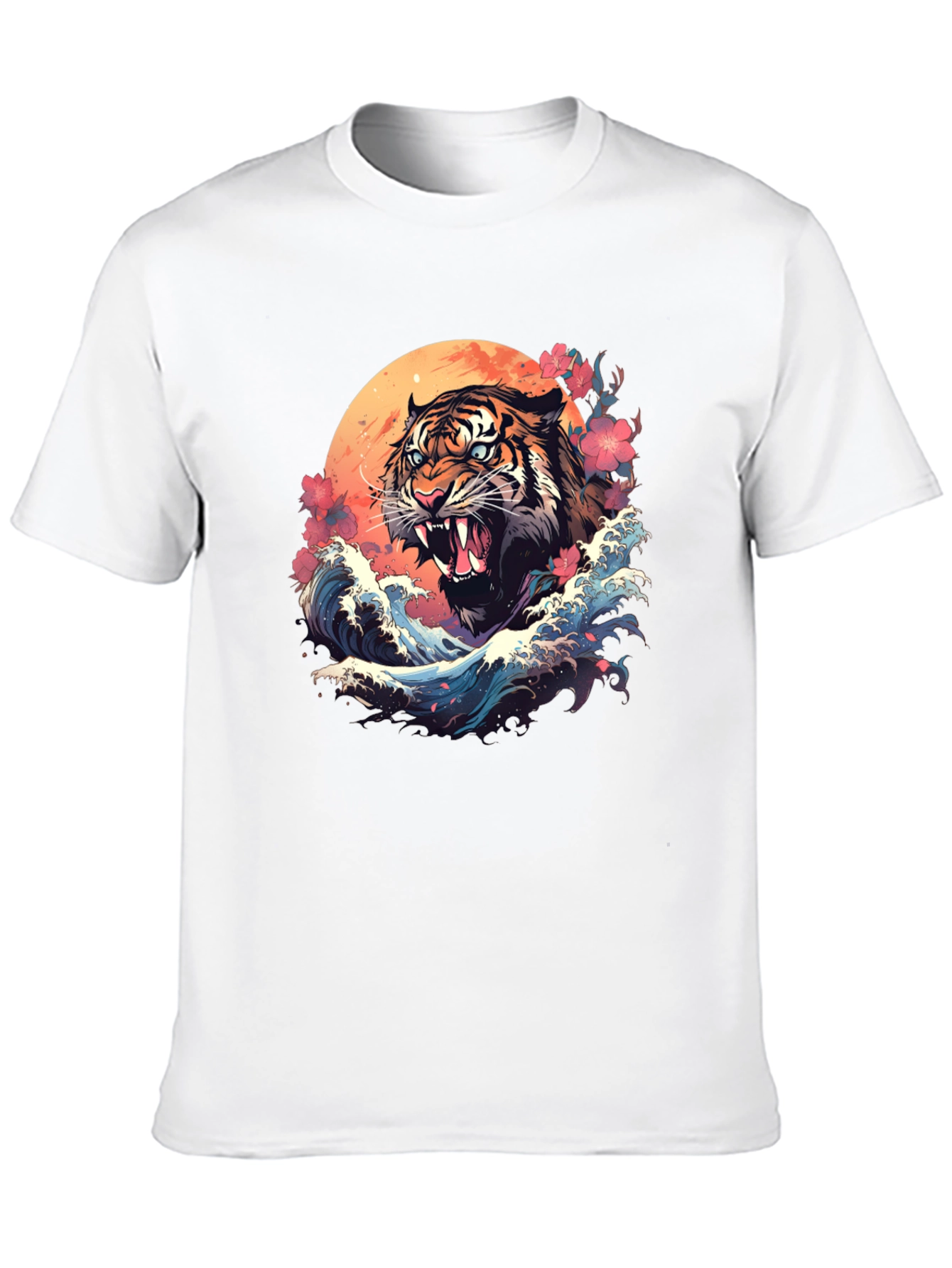 Tiger Wave Graphic Tee - Cool Asian Art Shirt