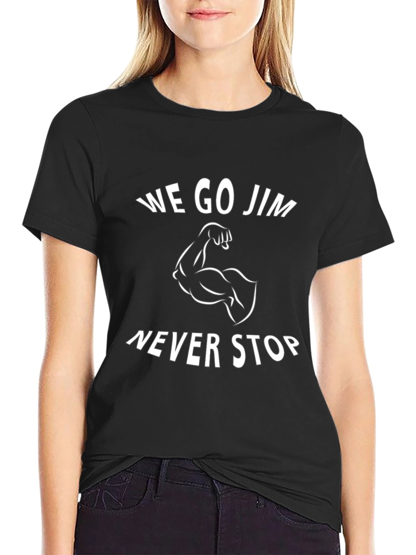 We Go Jim Never Stop Black Graphic Tee