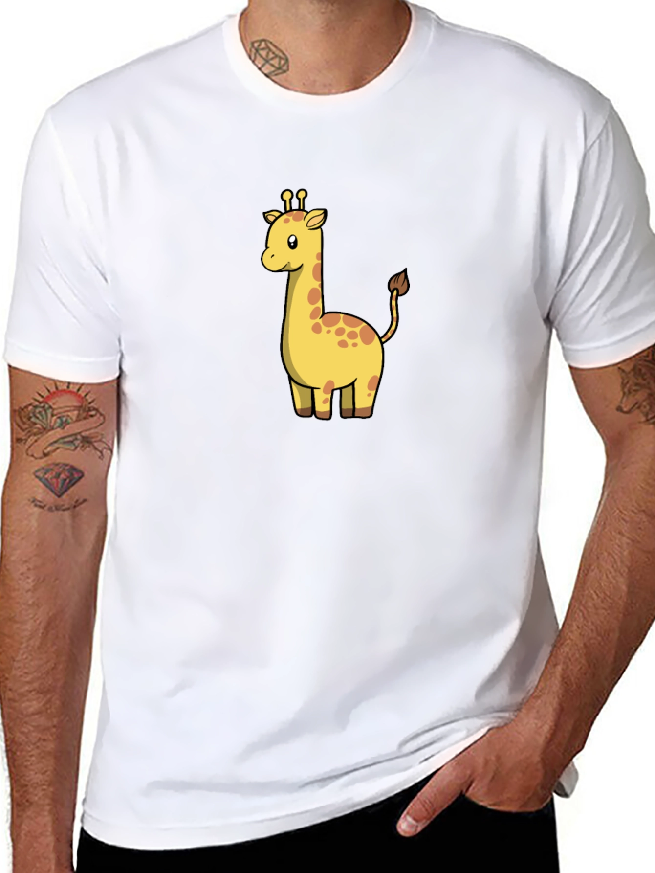 Cute Giraffe Graphic Black T-Shirt