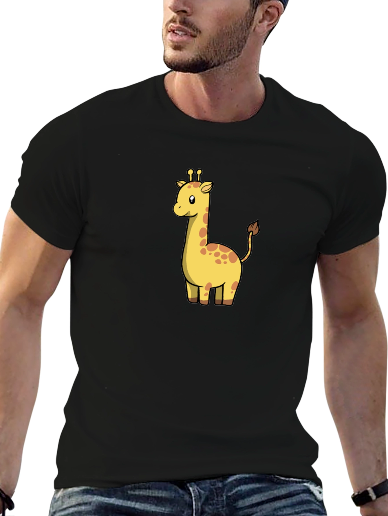 Cute Giraffe Graphic Black T-Shirt