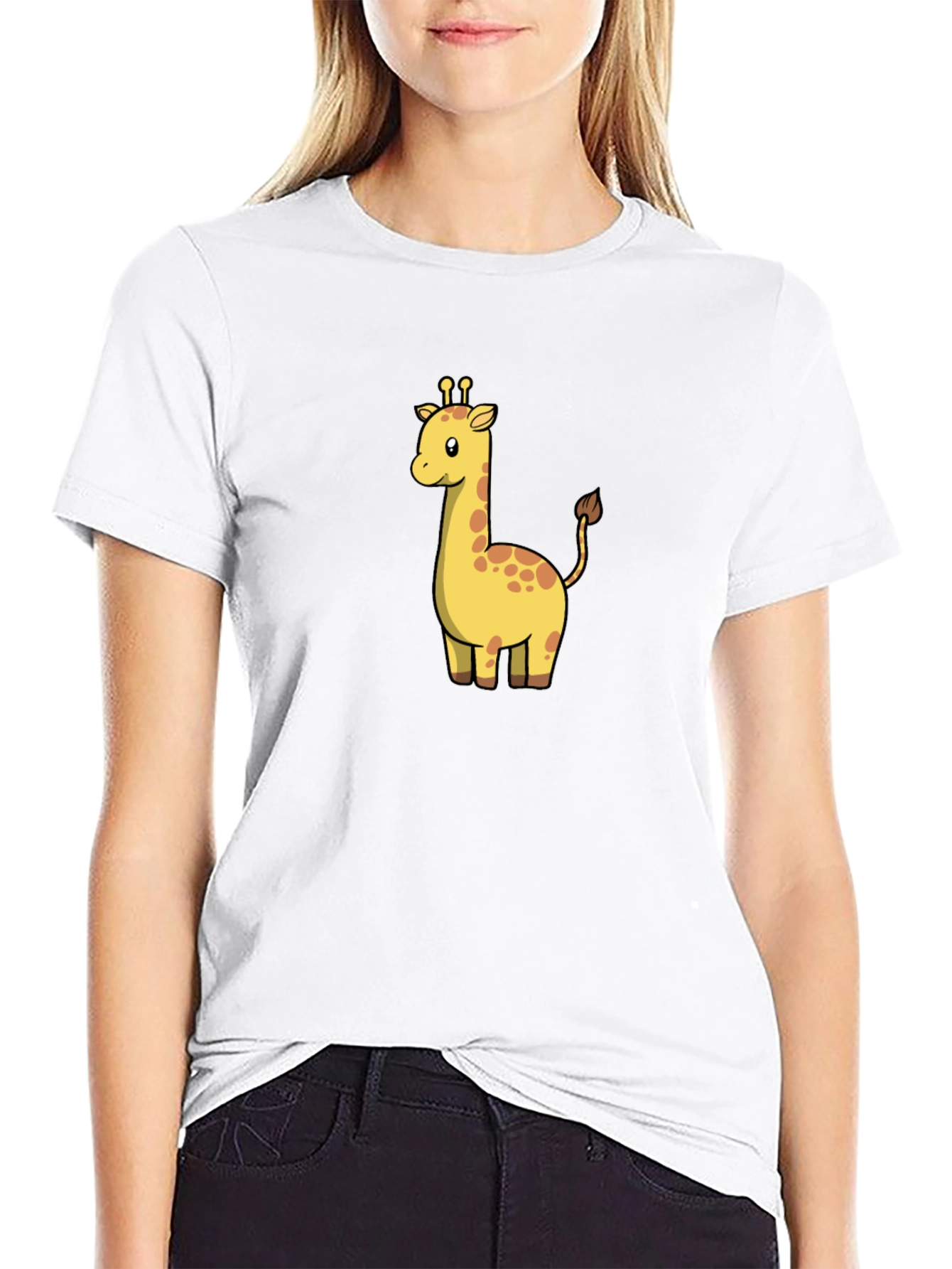 Cute Giraffe Graphic Black T-Shirt