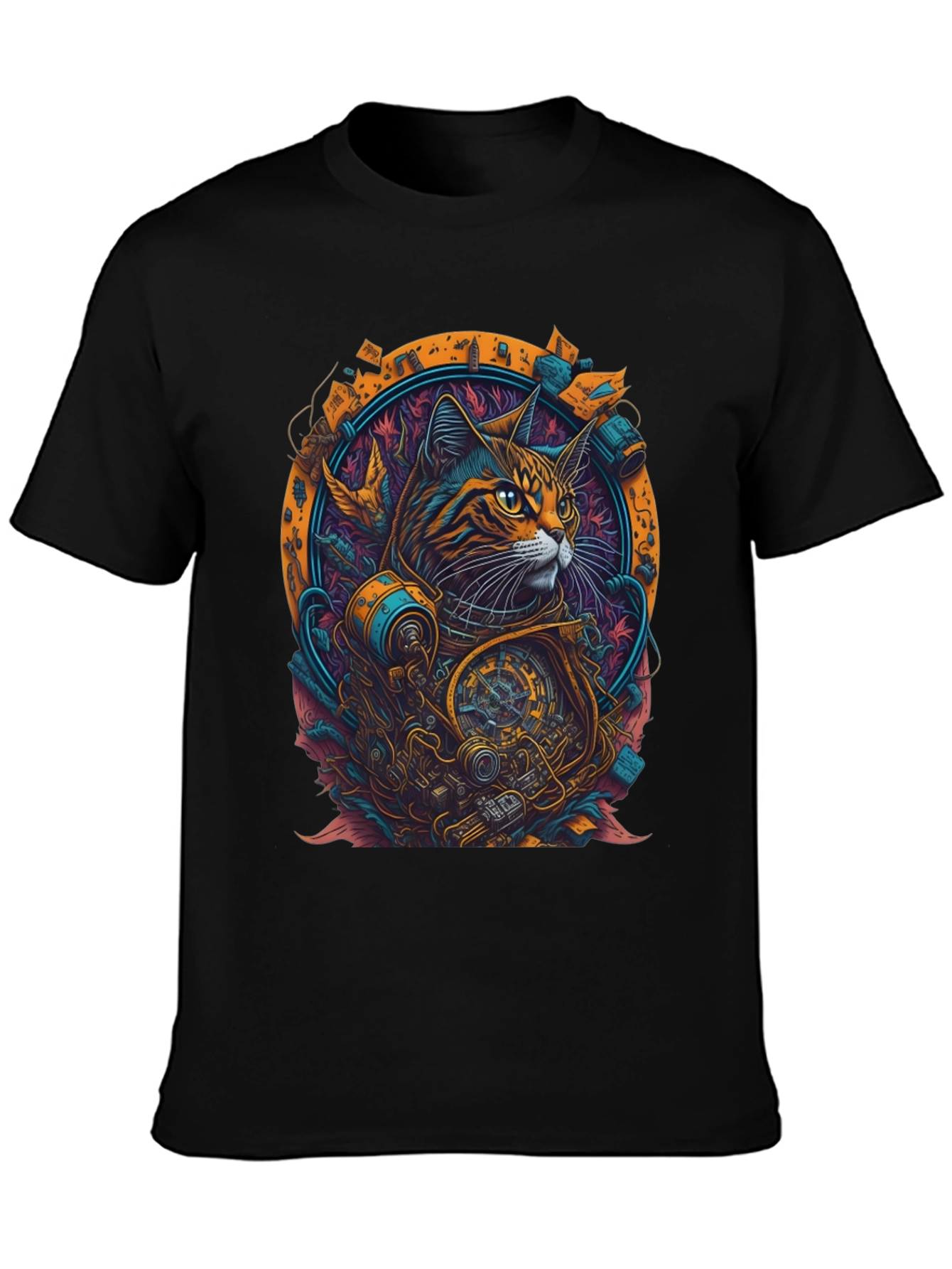 Steampunk Cat Graphic Tee - Unique Art Design
