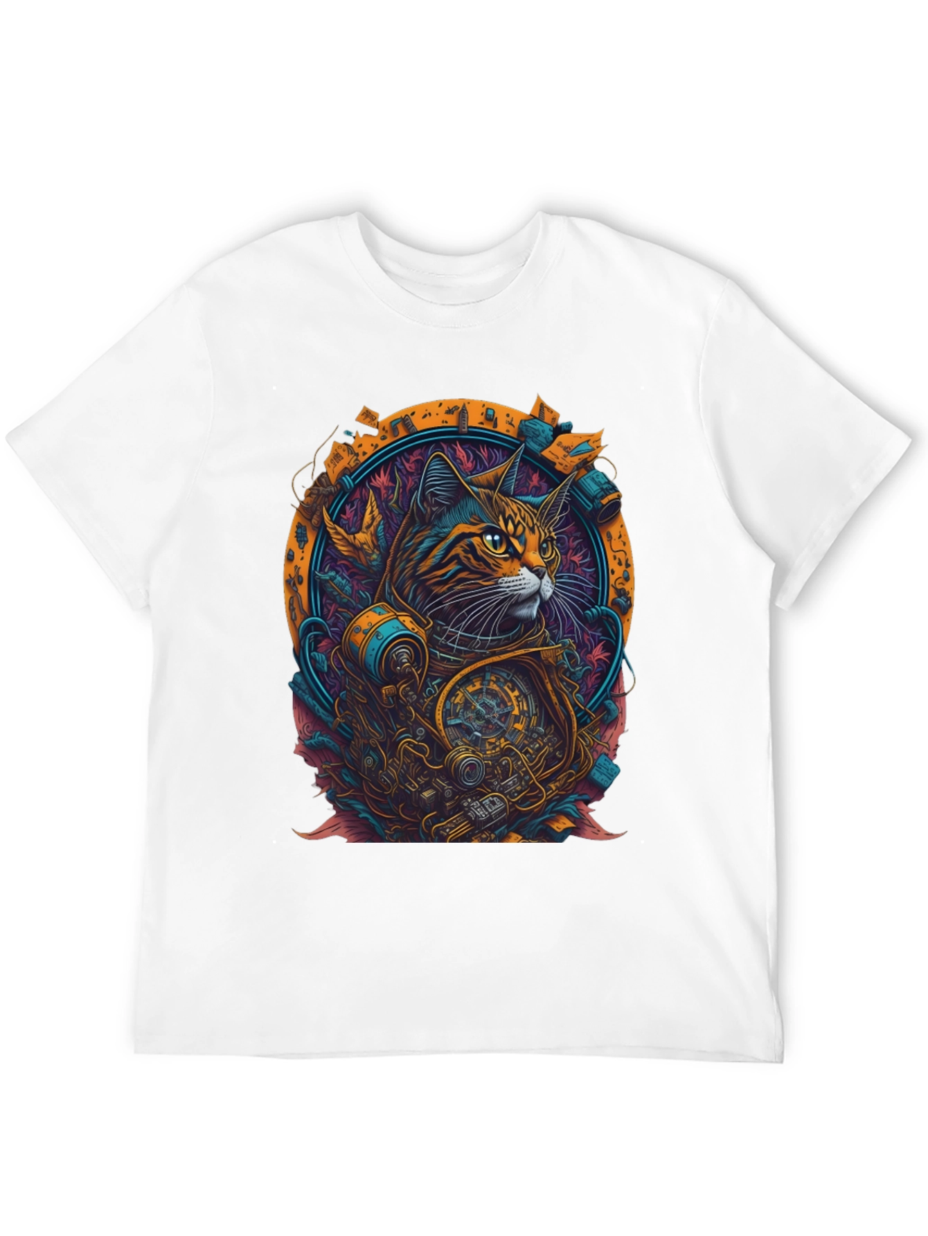 Steampunk Cat Graphic Tee - Unique Art Design