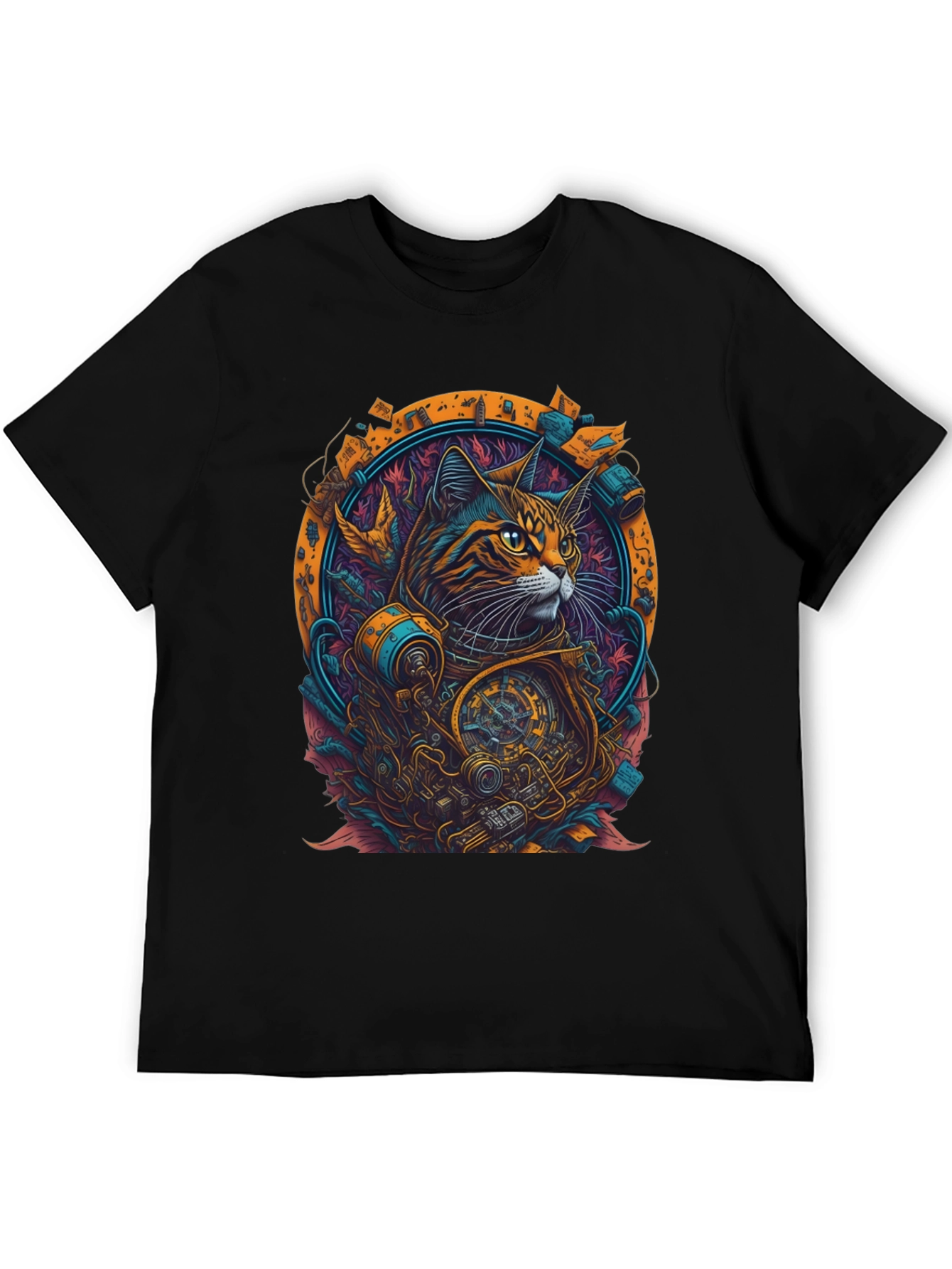 Steampunk Cat Graphic Tee - Unique Art Design