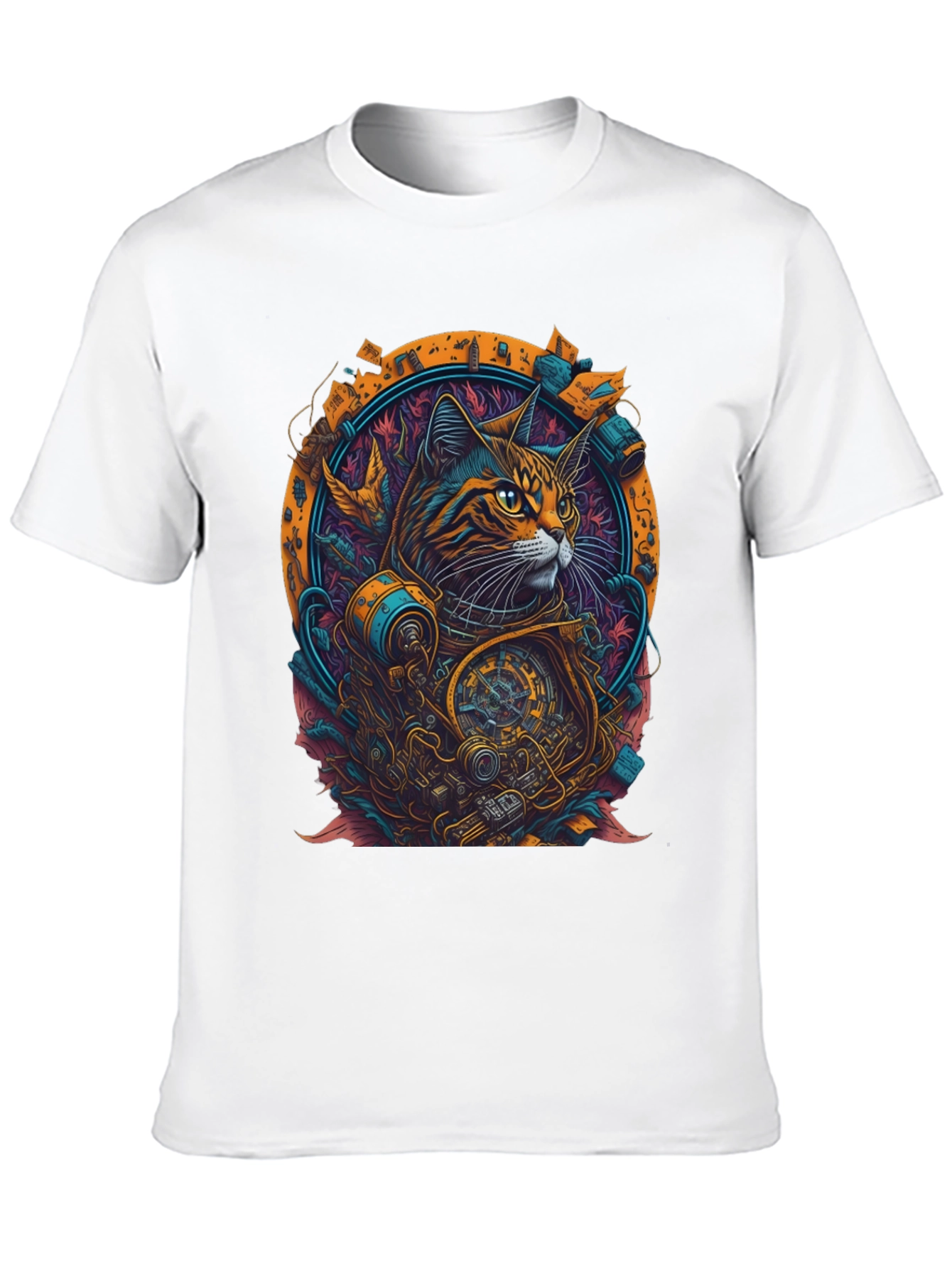 Steampunk Cat Graphic Tee - Unique Art Design