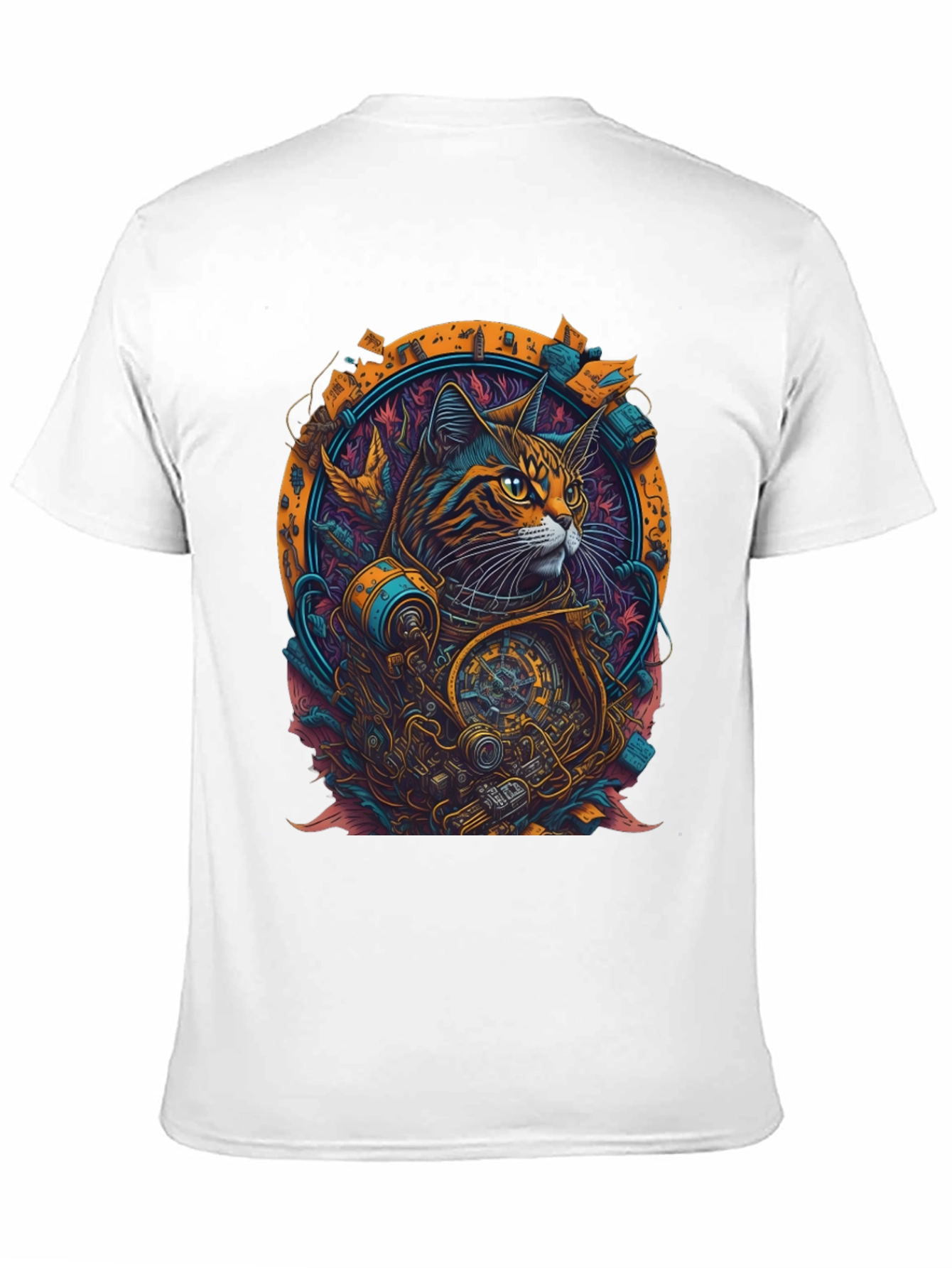 Steampunk Cat Graphic Tee - Unique Art Design