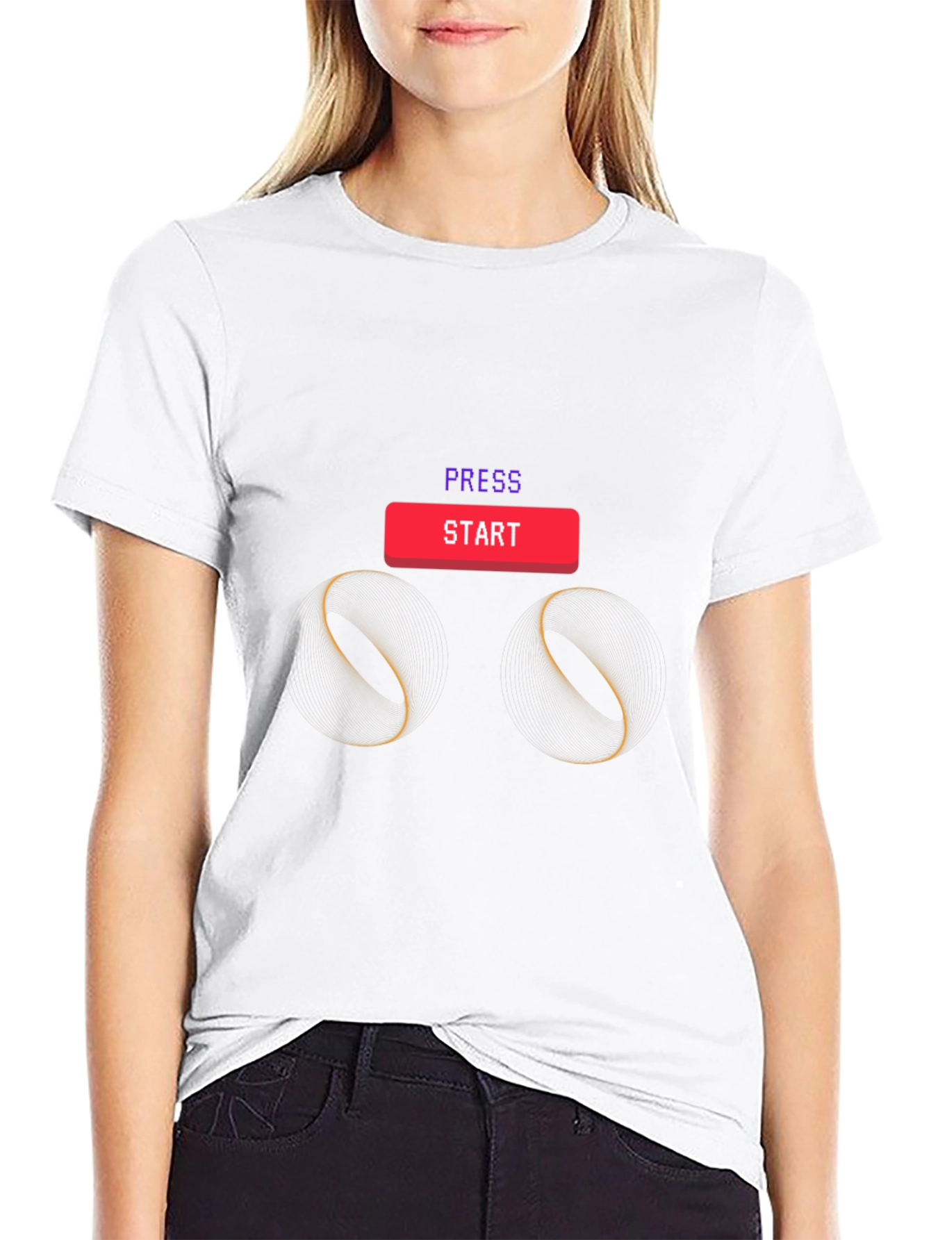 Press Start Graphic Tee - Black Cotton Blend T-Shirt