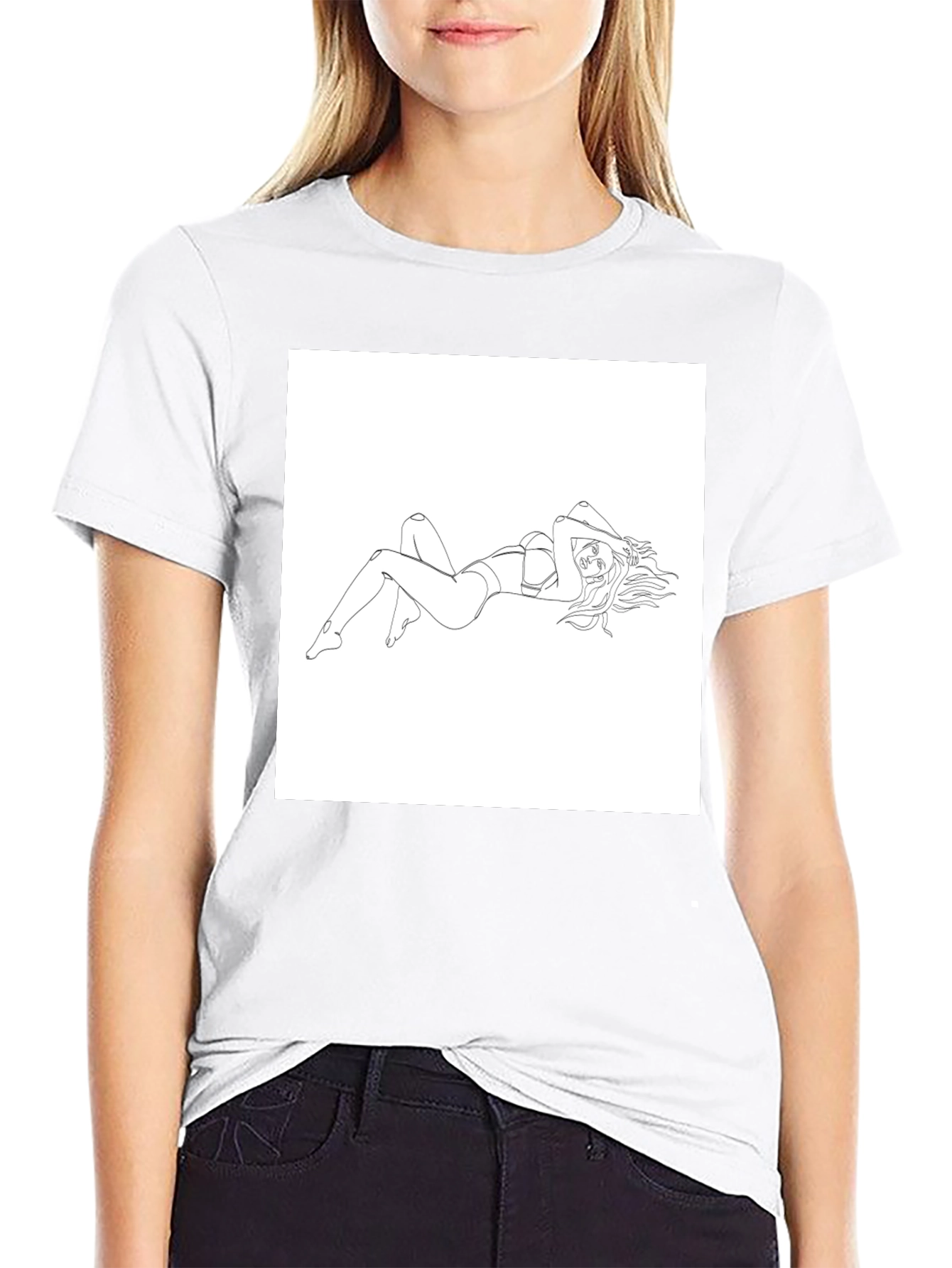 Line Art Woman Graphic Tee - Black