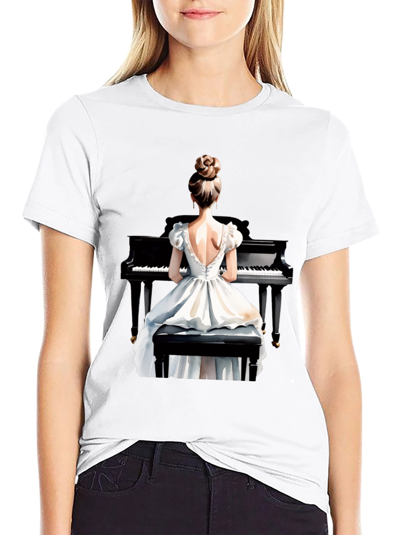 Piano Woman Graphic Tee - Stylish Musician T-Shirt