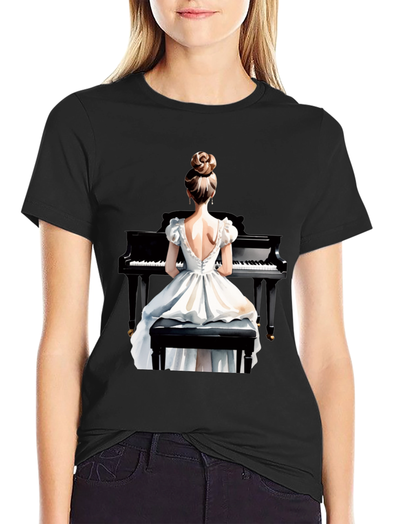 Piano Woman Graphic Tee - Stylish Musician T-Shirt