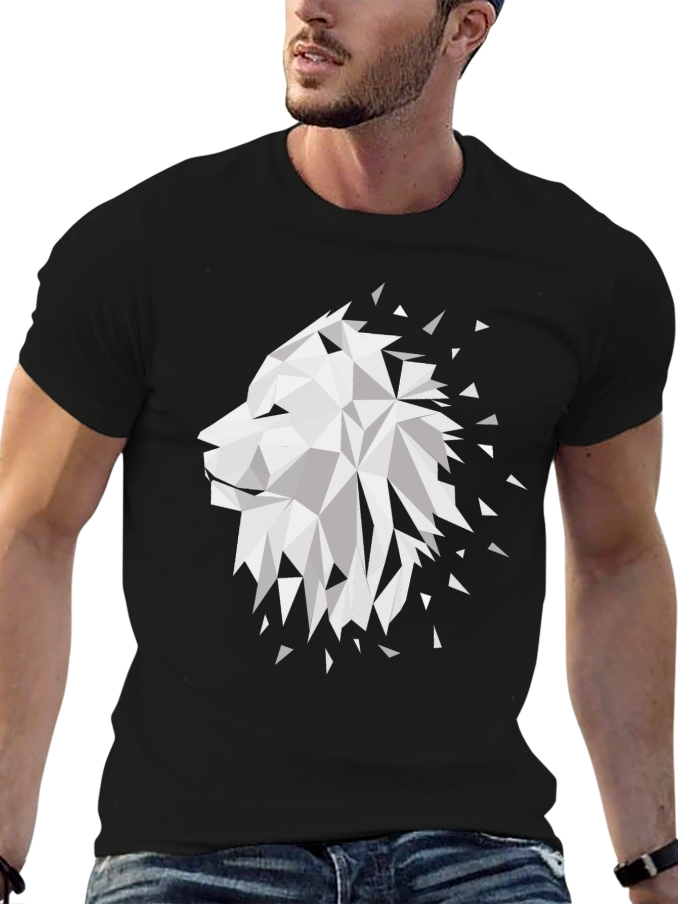 Geometric Lion Graphic T-Shirt - Modern Design