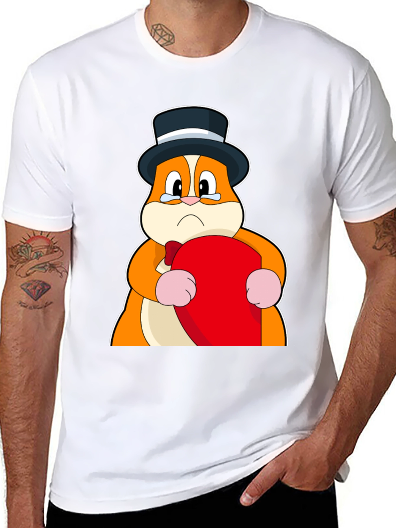 Sad Hamster Top Hat Graphic T-Shirt
