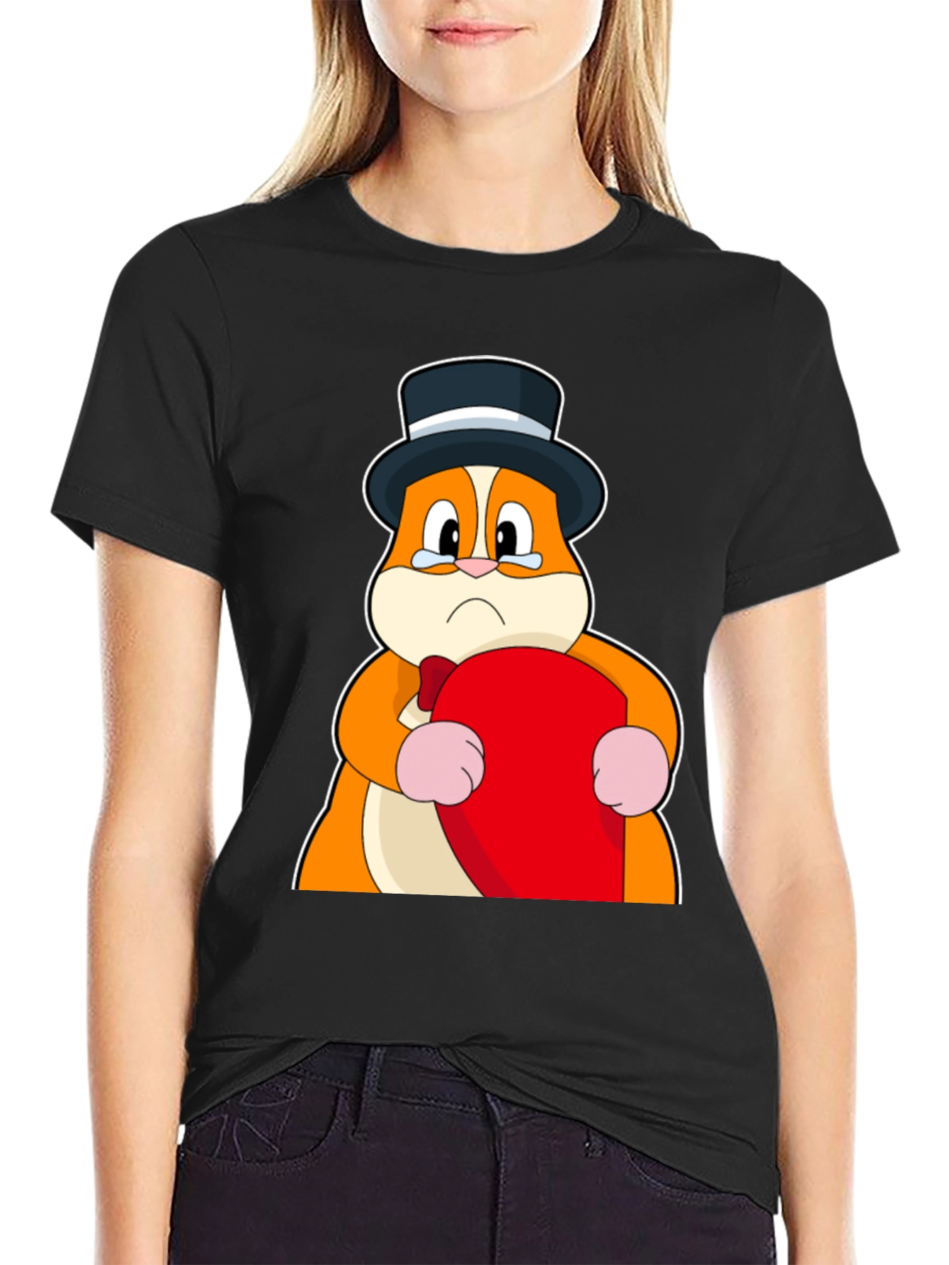 Sad Hamster Top Hat Graphic T-Shirt