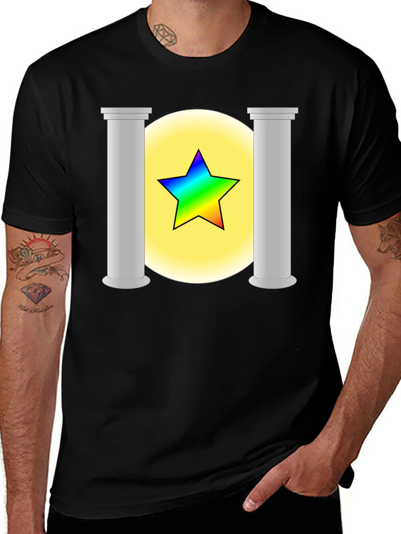 Rainbow Star Columns Black Graphic Tee