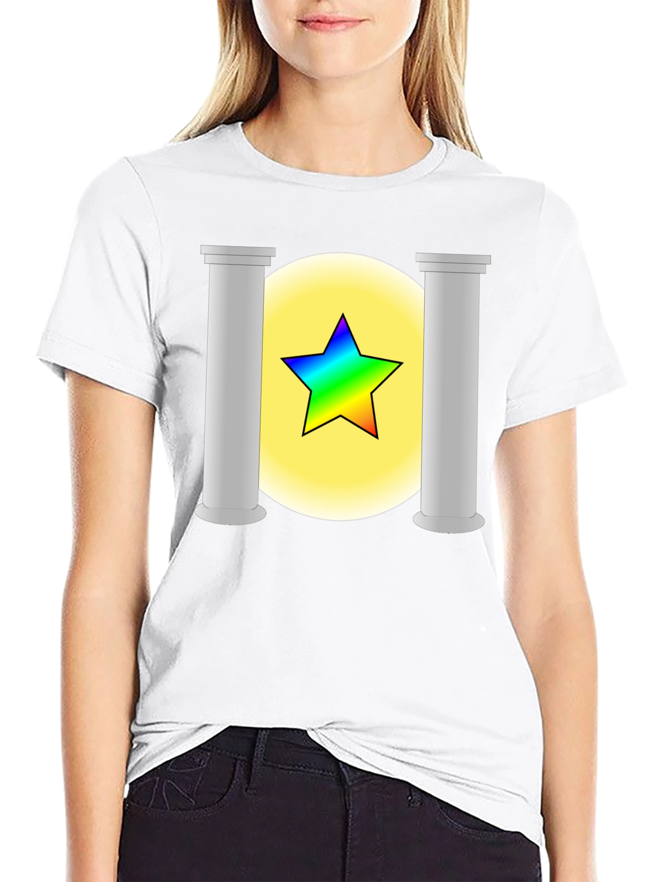 Rainbow Star Columns Black Graphic Tee