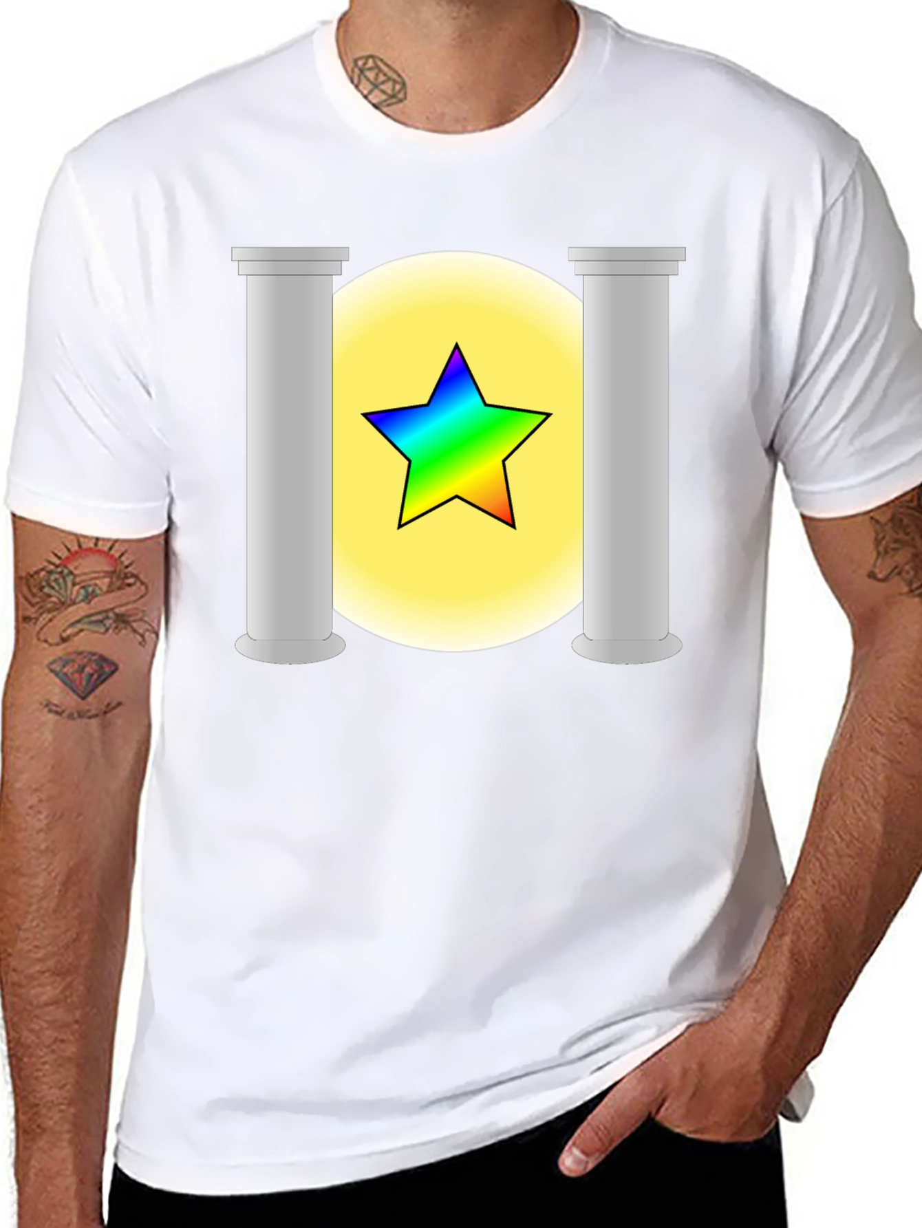 Rainbow Star Columns Black Graphic Tee