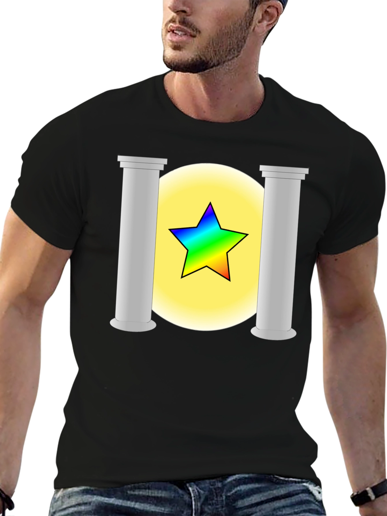Rainbow Star Columns Black Graphic Tee