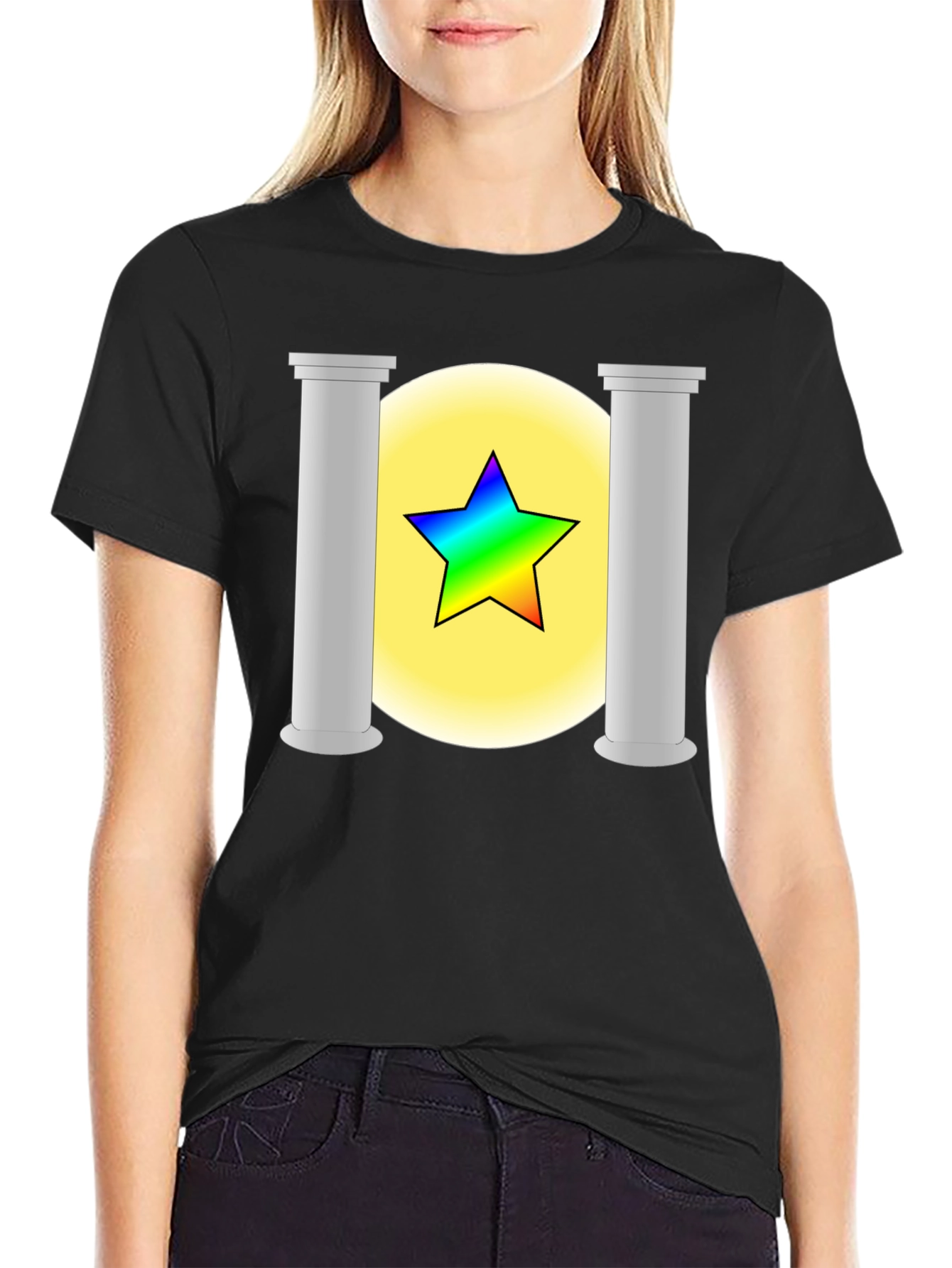 Rainbow Star Columns Black Graphic Tee