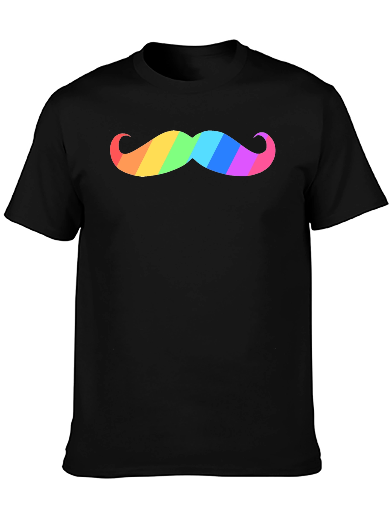 Rainbow Mustache Graphic Tee - Black Cotton T-Shirt