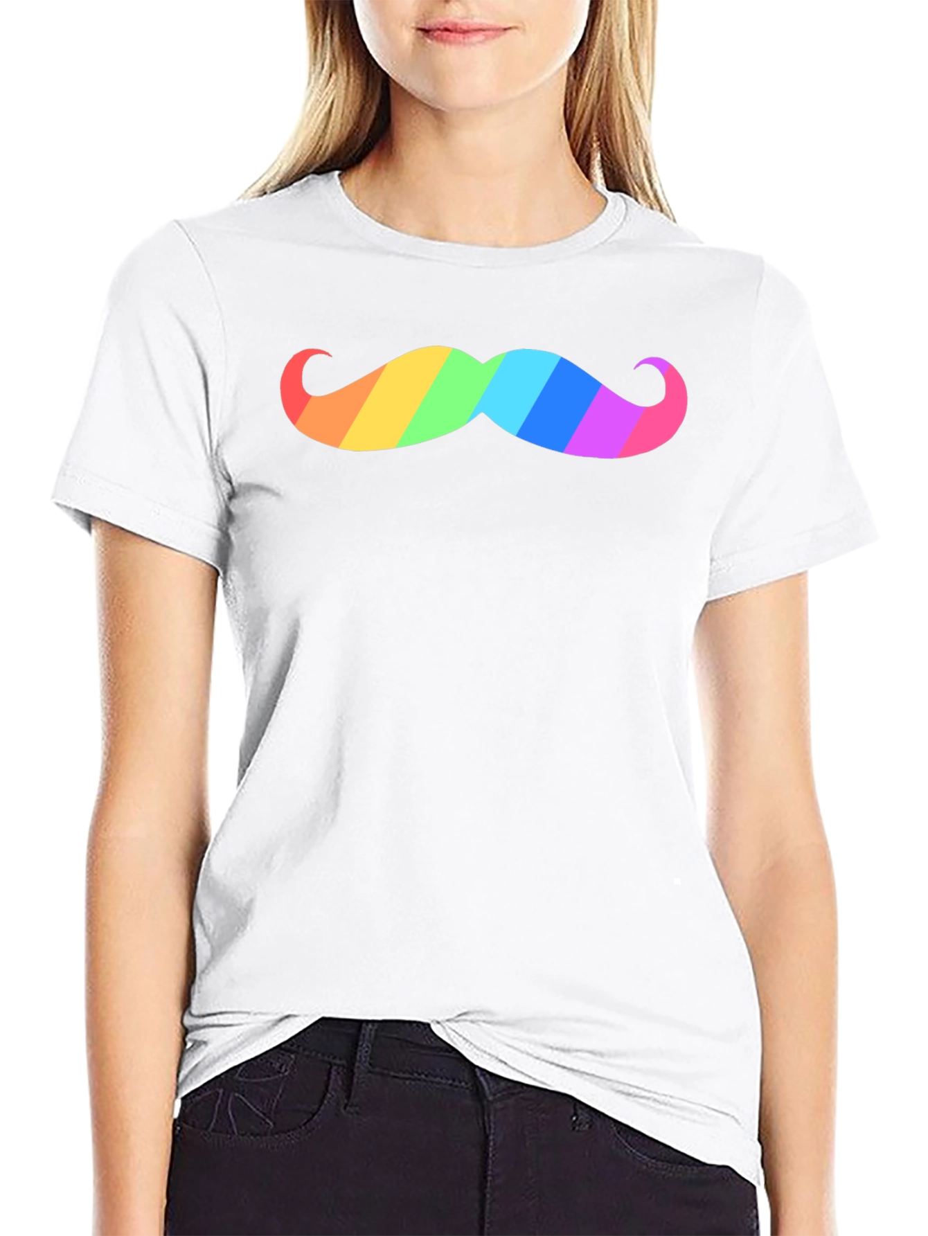 Rainbow Mustache Graphic Tee - Black Cotton T-Shirt