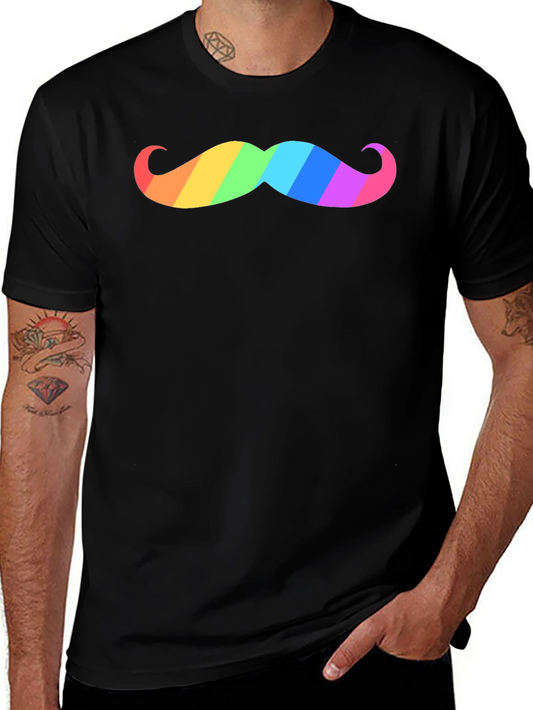 Rainbow Mustache Graphic Tee - Black Cotton T-Shirt