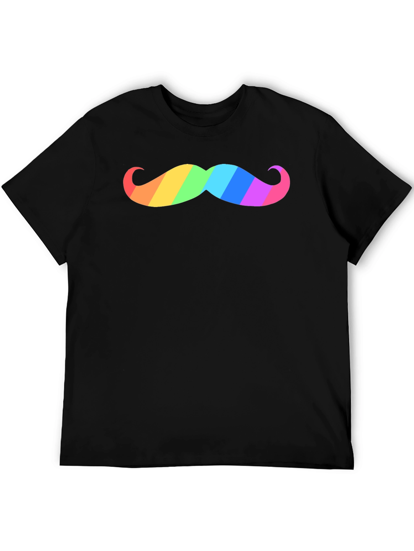Rainbow Mustache Graphic Tee - Black Cotton T-Shirt