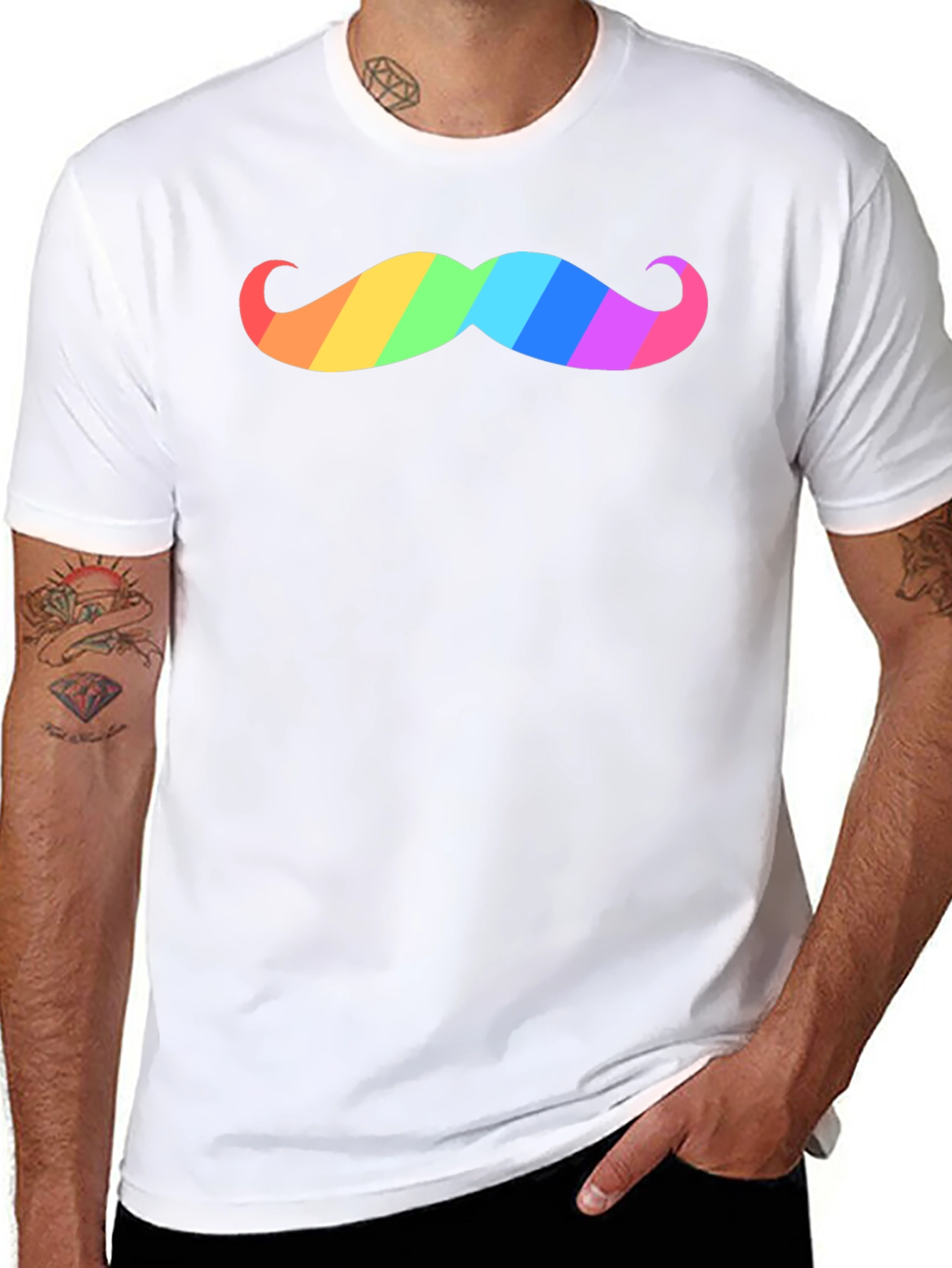 Rainbow Mustache Graphic Tee - Black Cotton T-Shirt