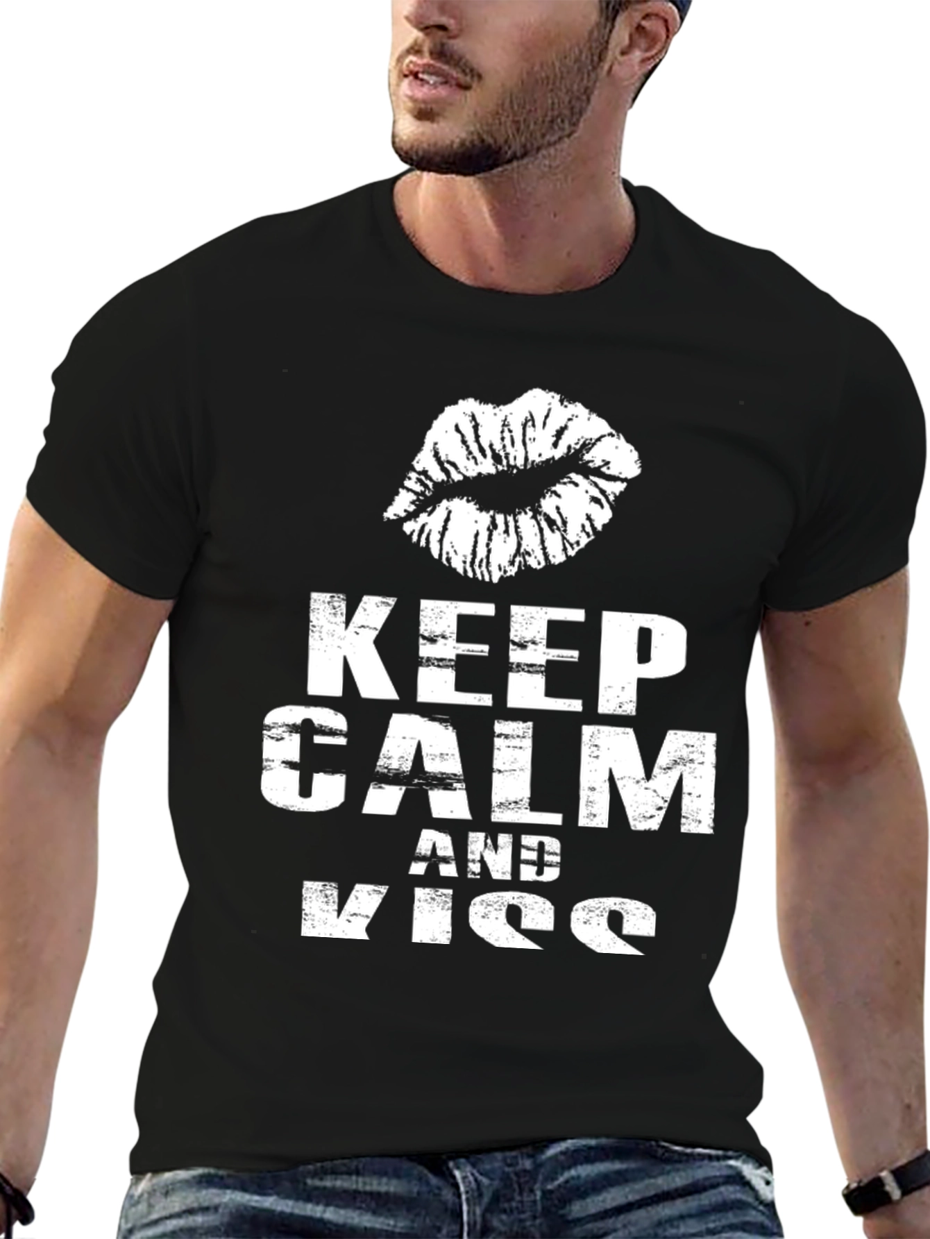 Keep Calm & Kiss Black Graphic Tee