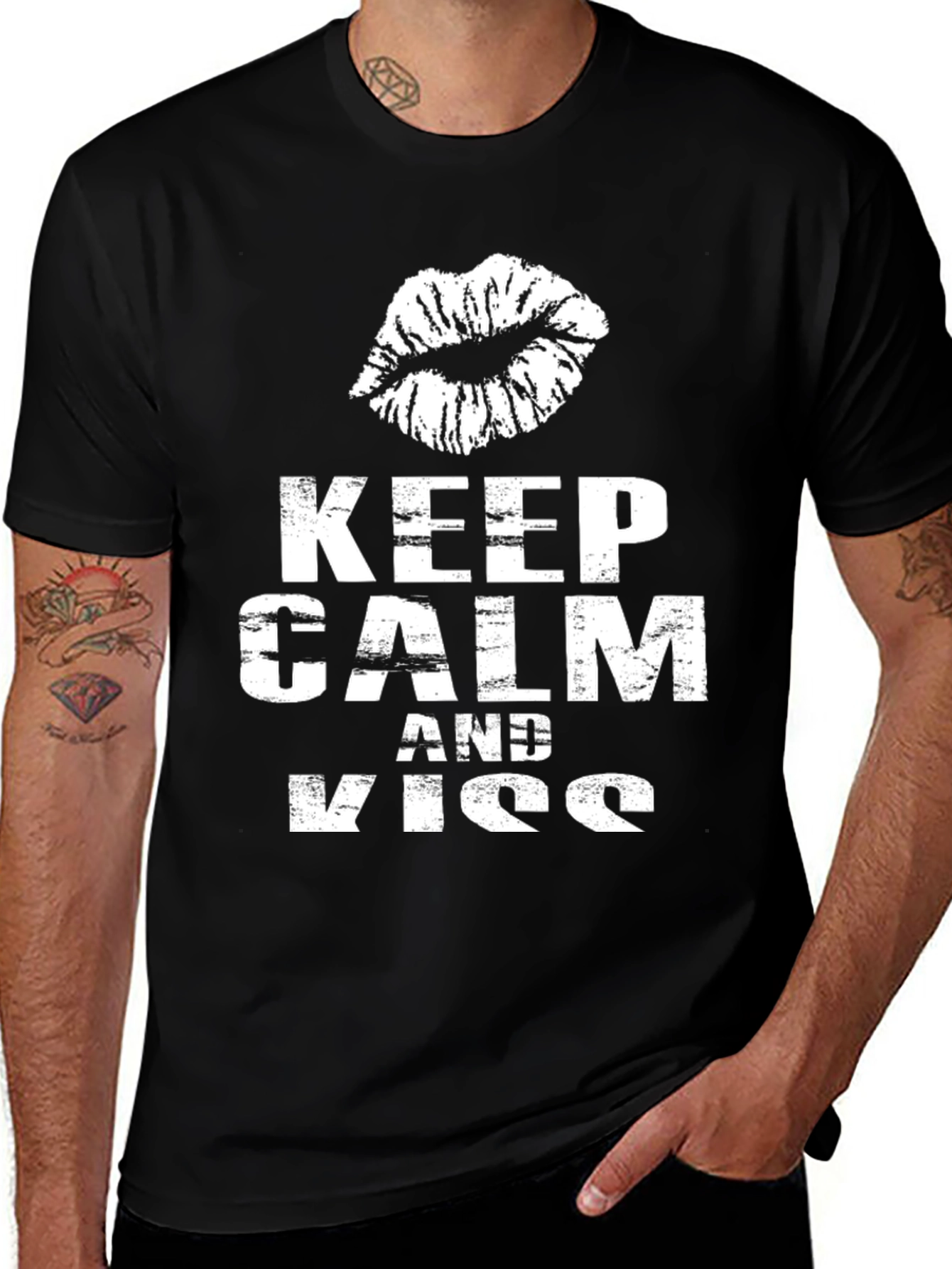 Keep Calm & Kiss Black Graphic Tee