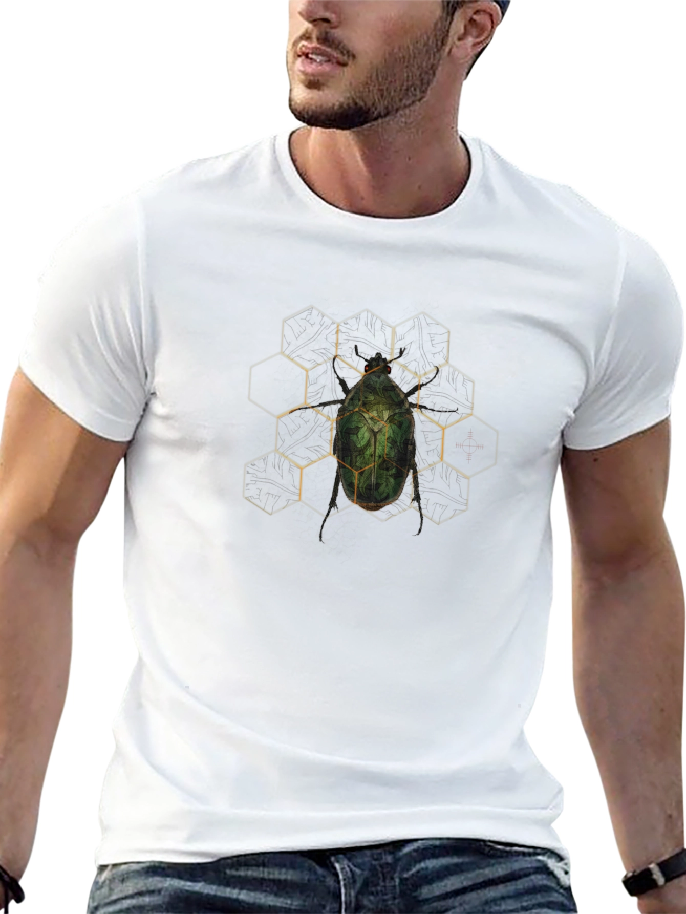 Geometric Beetle Graphic Black T-Shirt