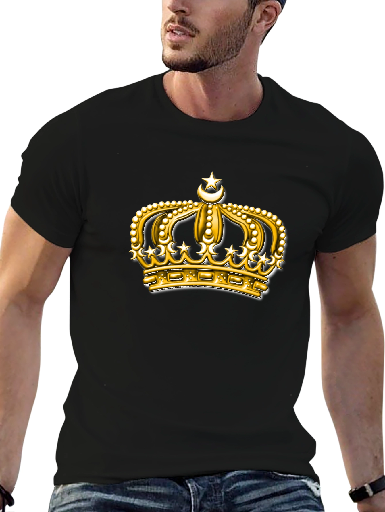 Golden Crown Graphic Tee - Premium Black T-Shirt
