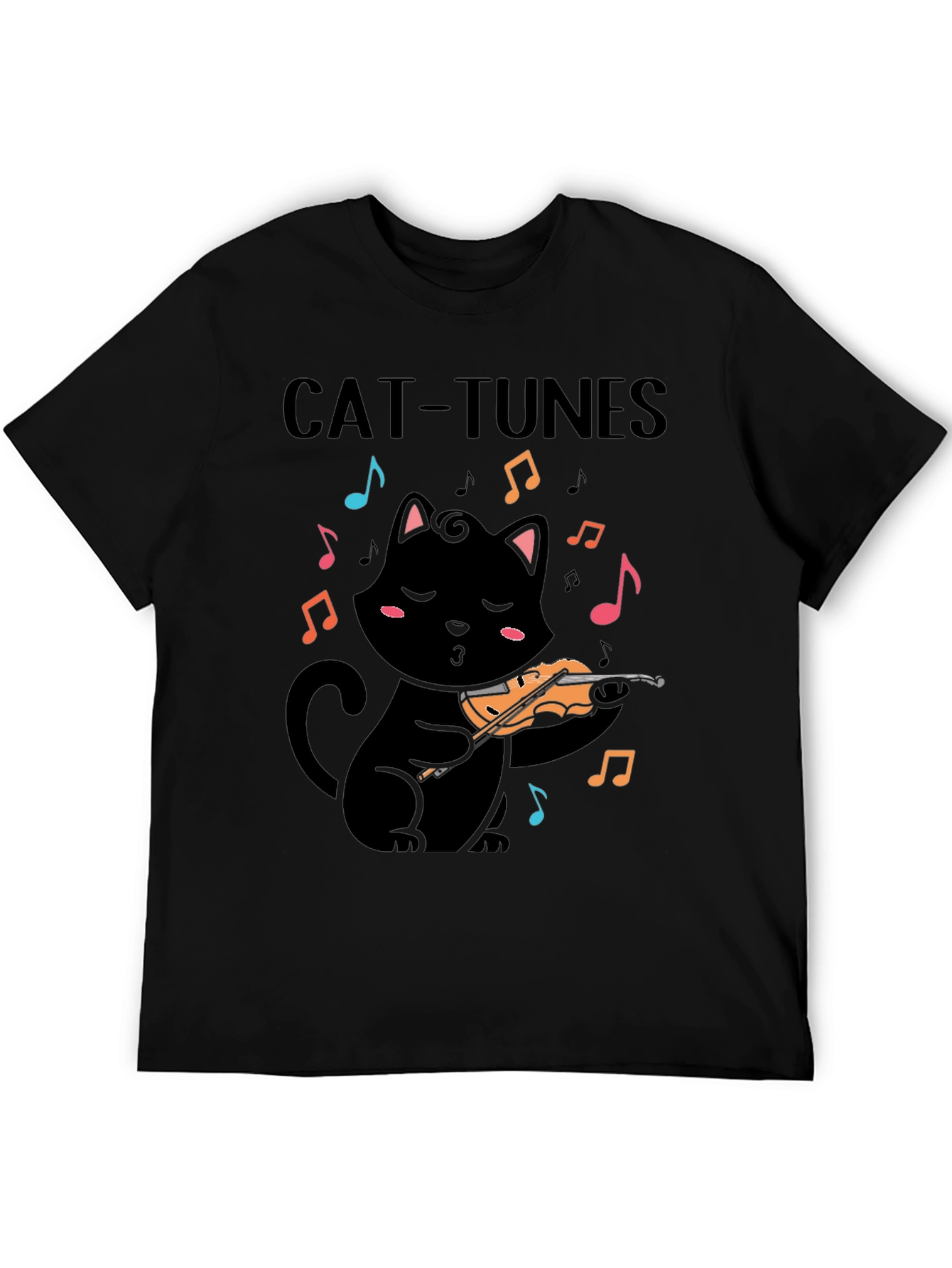 Cat-Tunes Black T-Shirt: Feline Violinist