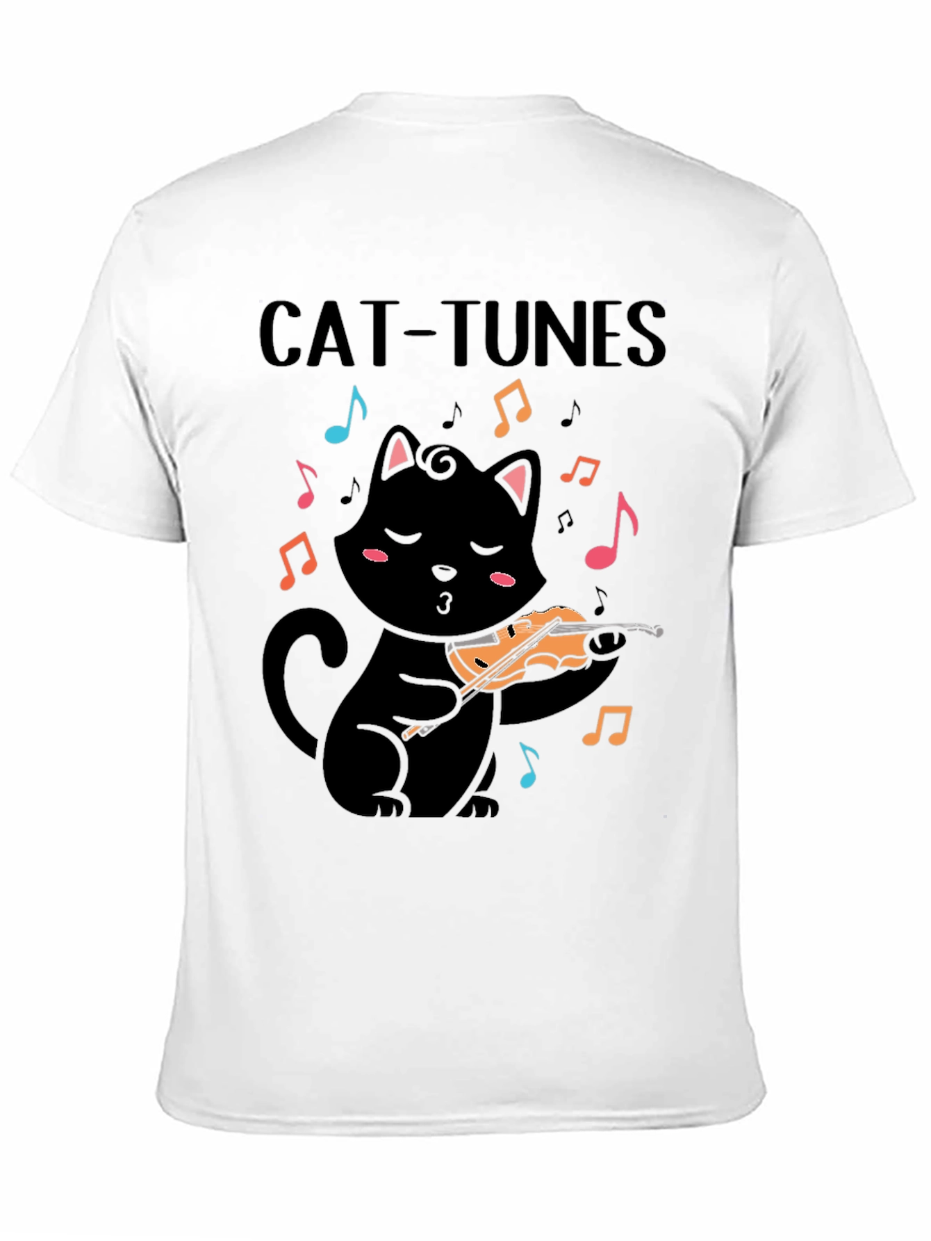 Cat-Tunes Black T-Shirt: Feline Violinist