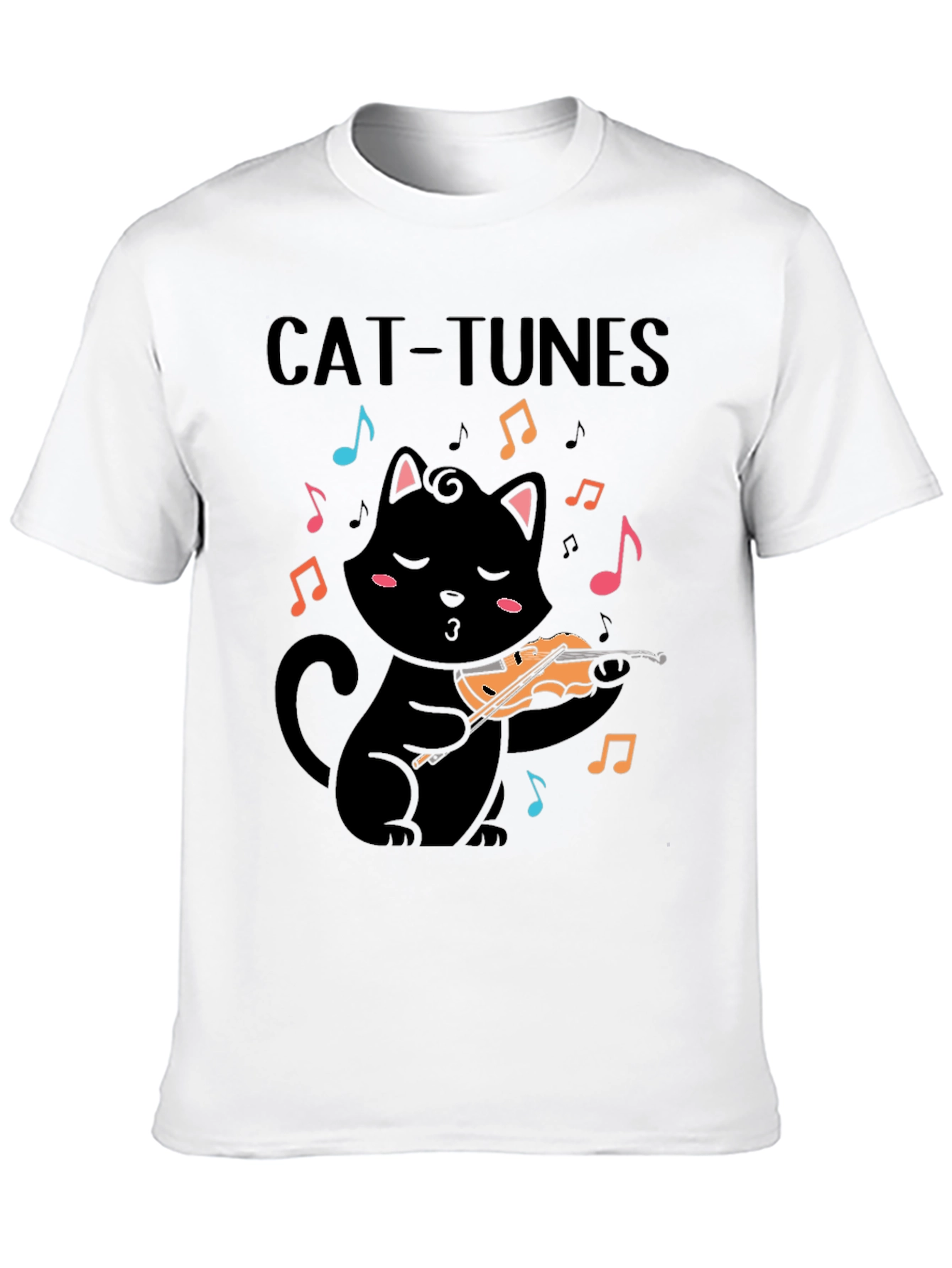 Cat-Tunes Black T-Shirt: Feline Violinist