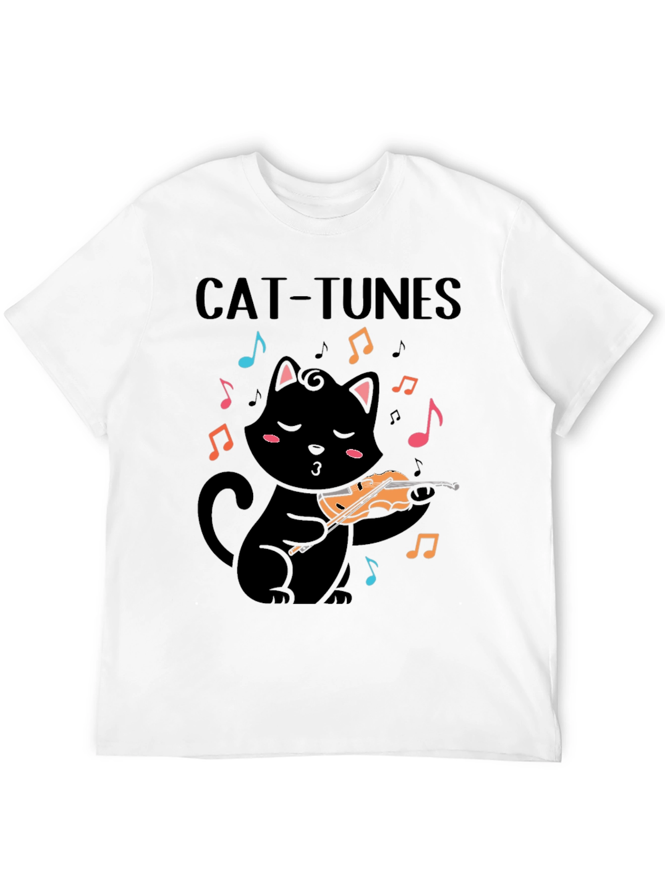 Cat-Tunes Black T-Shirt: Feline Violinist